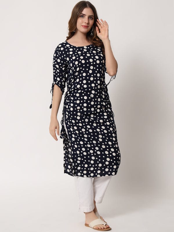 Polka Dots Straight Kurti in Black