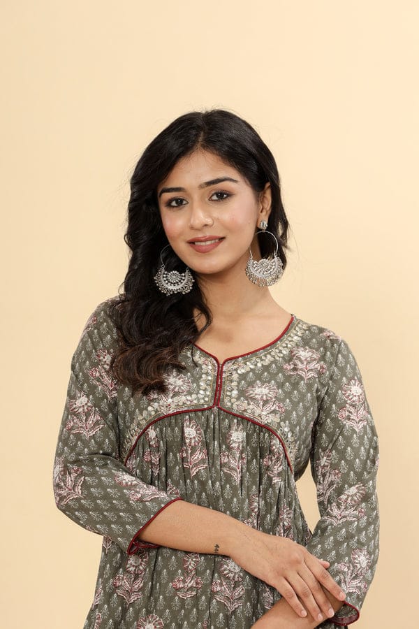 Printed Pure Cotton Anarkali Kurta in Green