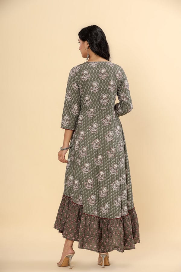 Printed Pure Cotton Anarkali Kurta in Green