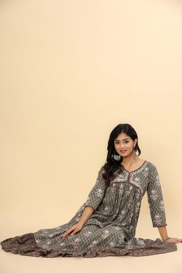 Printed Pure Cotton Anarkali Kurta in Green