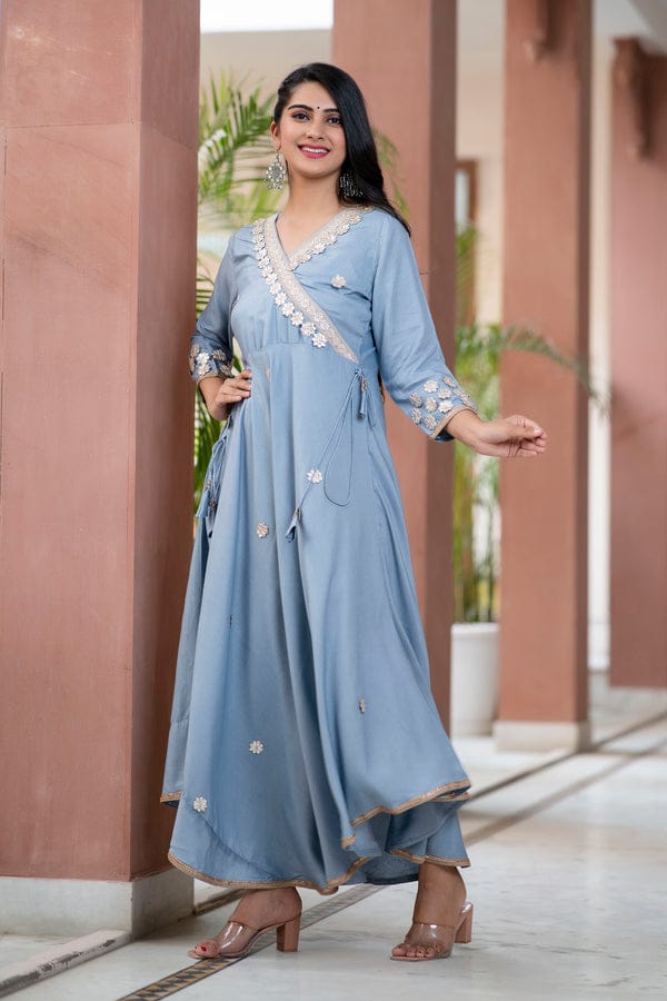 Grey Gotta Patti Designer Embroidered Festive & Wedding Wear Long Kurta