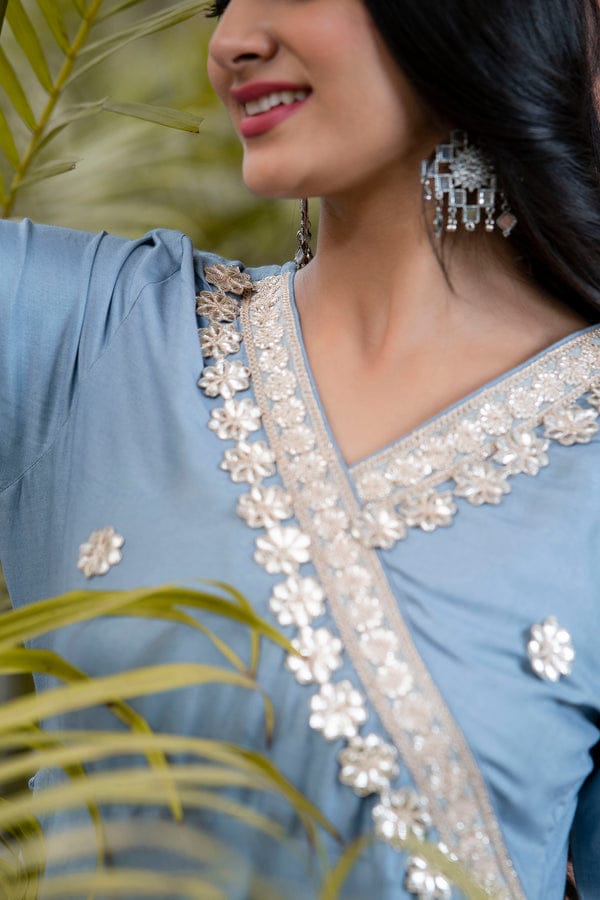 Grey Gotta Patti Designer Embroidered Festive & Wedding Wear Long Kurta