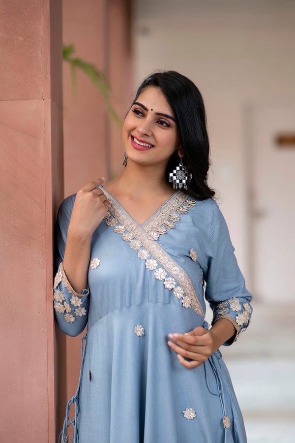 Grey Gotta Patti Designer Embroidered Festive & Wedding Wear Long Kurta