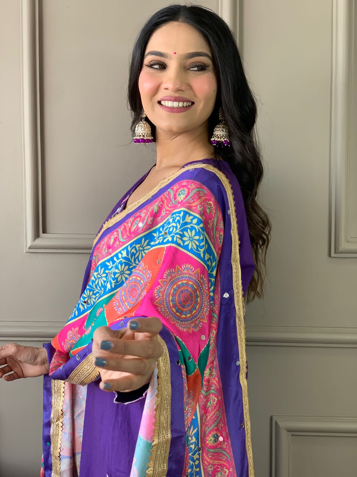 Vibrant Mirror Silk Dupatta Cotton Kurta Set