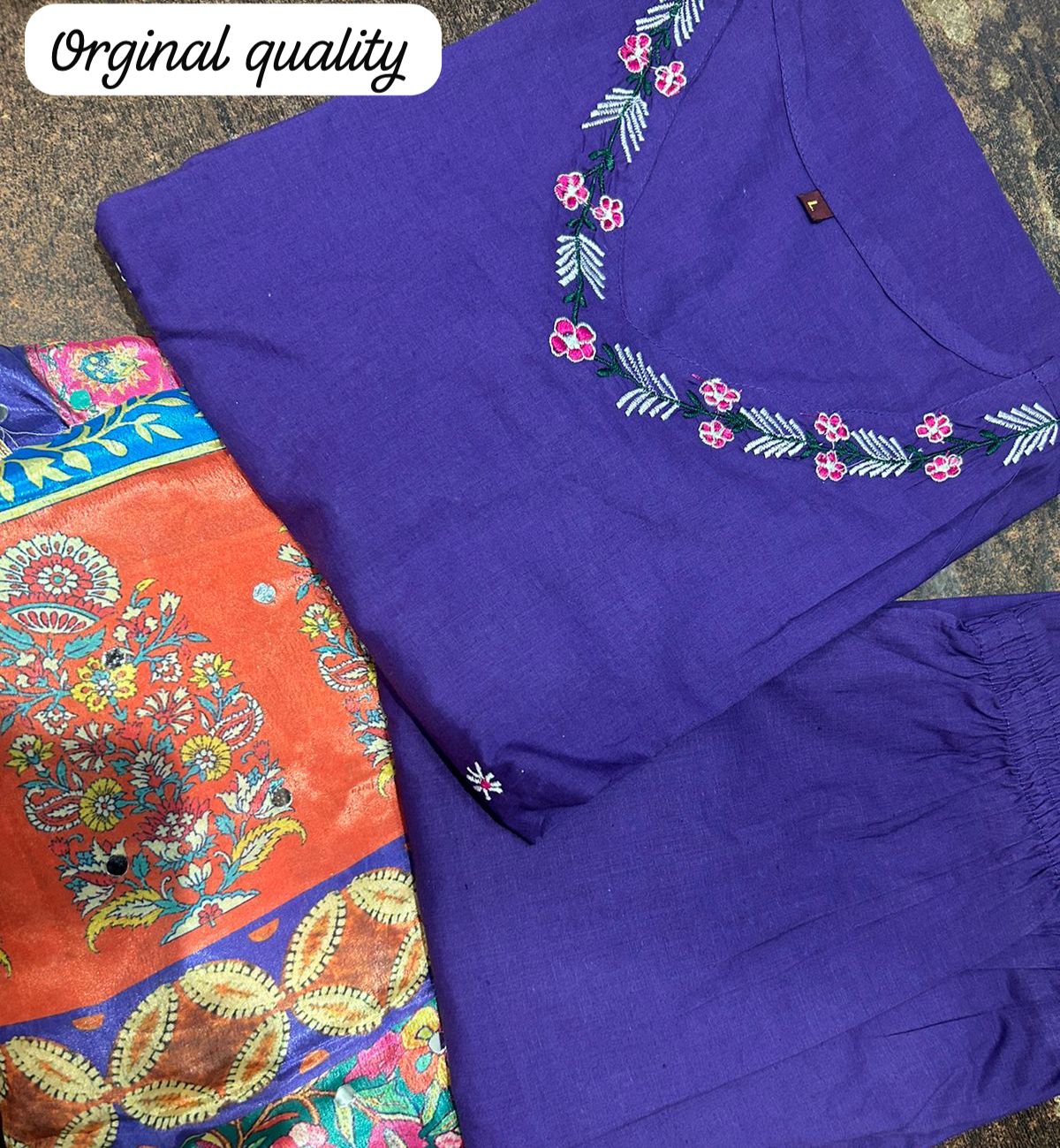 Vibrant Mirror Silk Dupatta Cotton Kurta Set