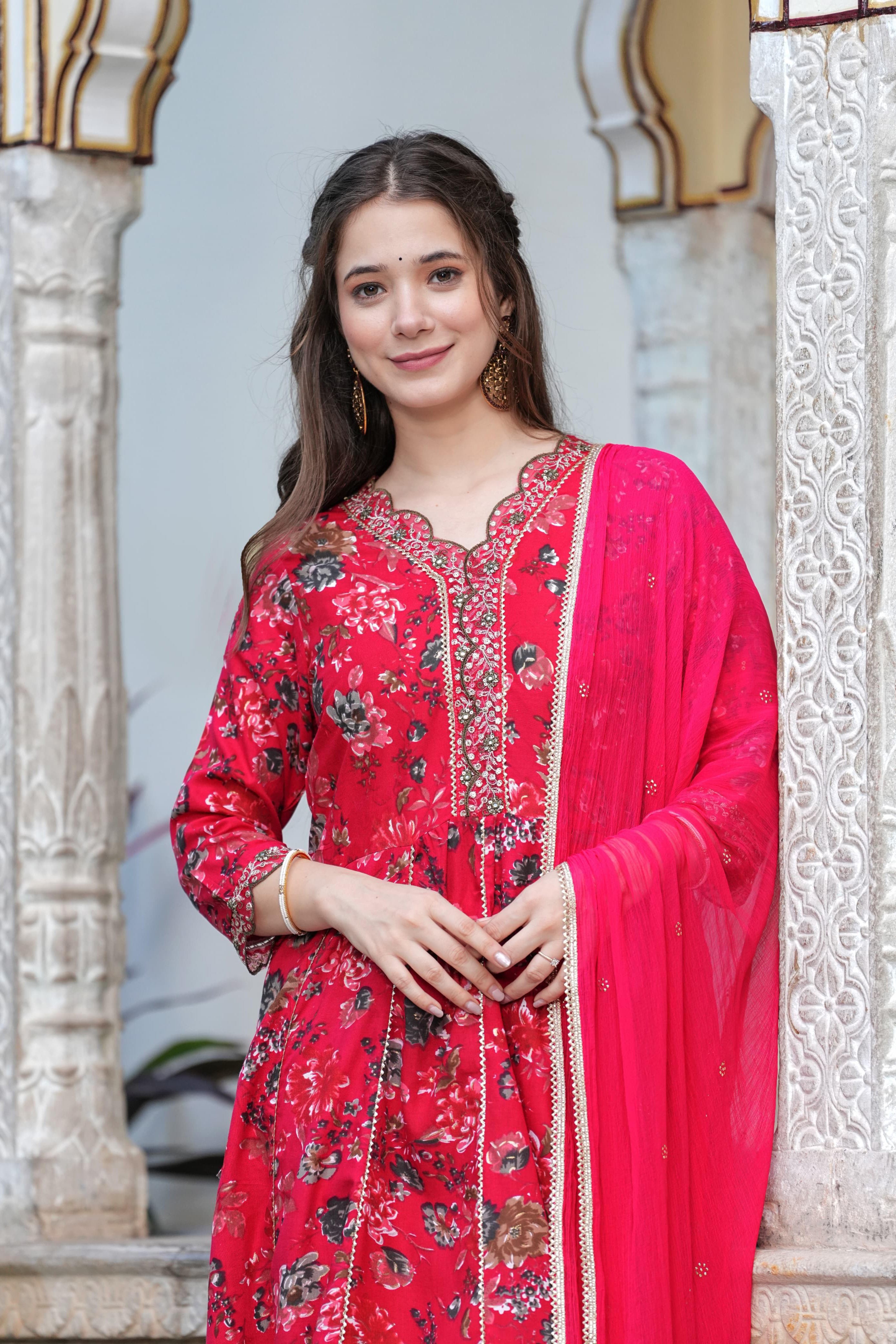 Anarkali Kurta With Heavy Reyon Embroidery Pant With Dupatta