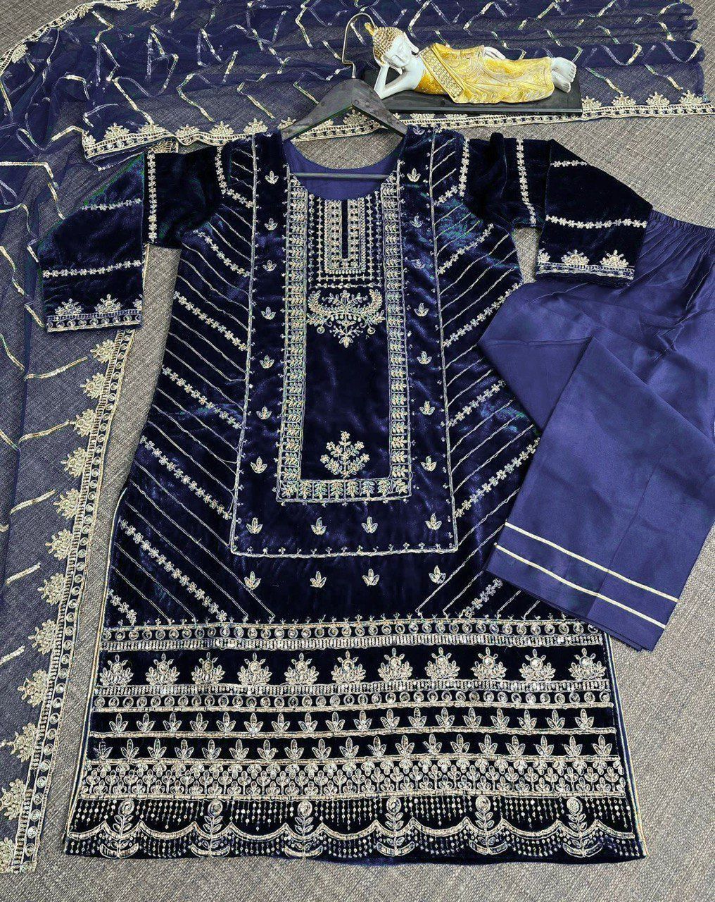 Royal Velvet Charm - Winter Cording Sequence Embroidery Suit