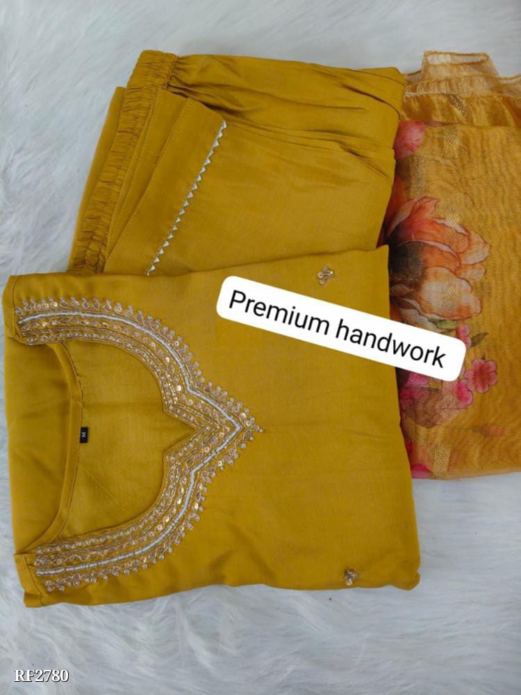 Ethereal Silk Elegance - Handworked Kurta and Pant Set with Chanderi Dupatta