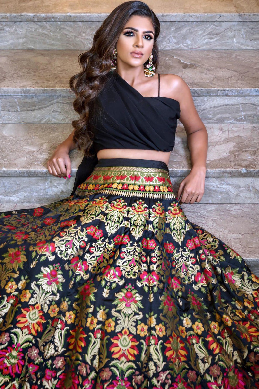 Midnight Elegance Banarasi Lehenga Set