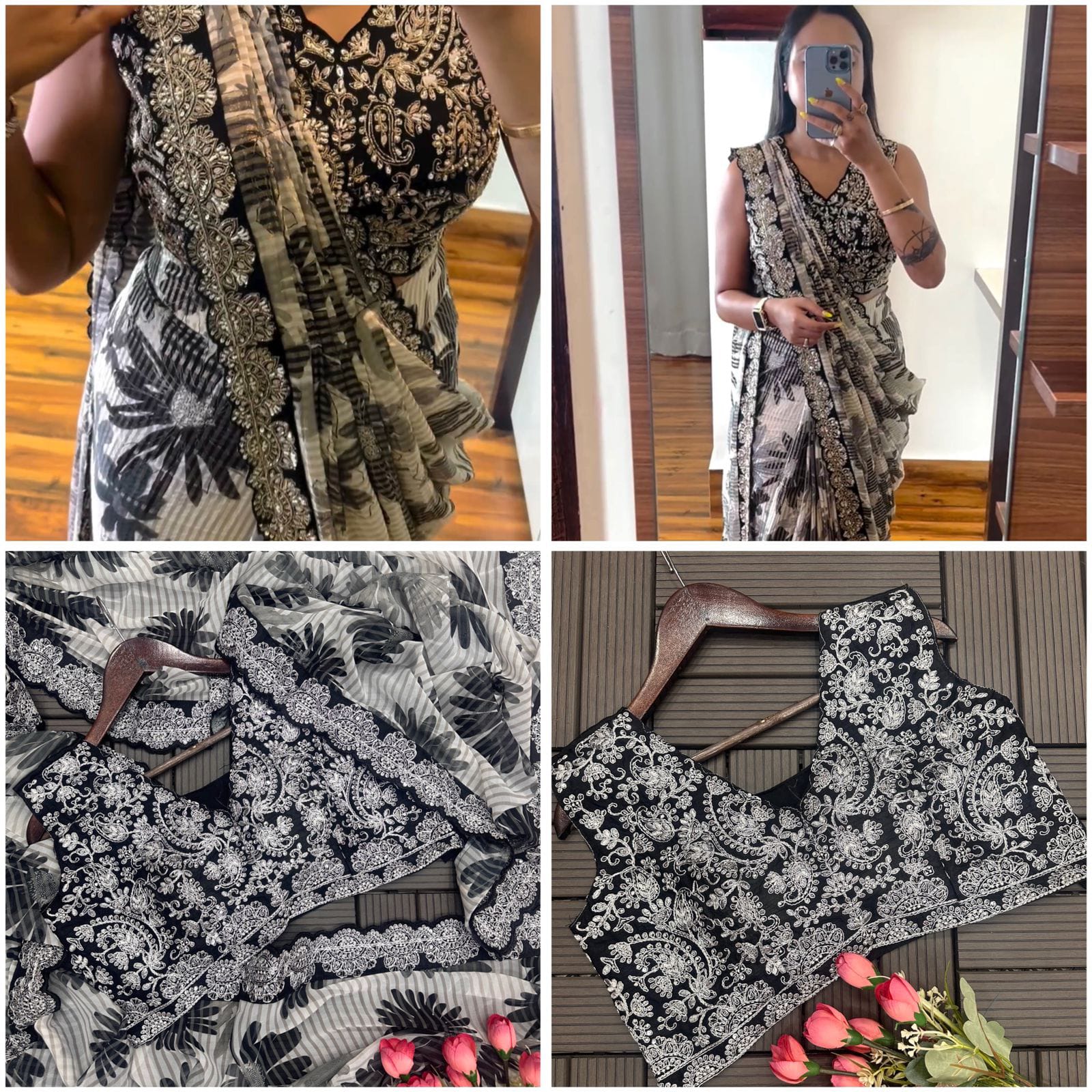 Modern Embroidery ready to wear saree with Embroidery Blouse
