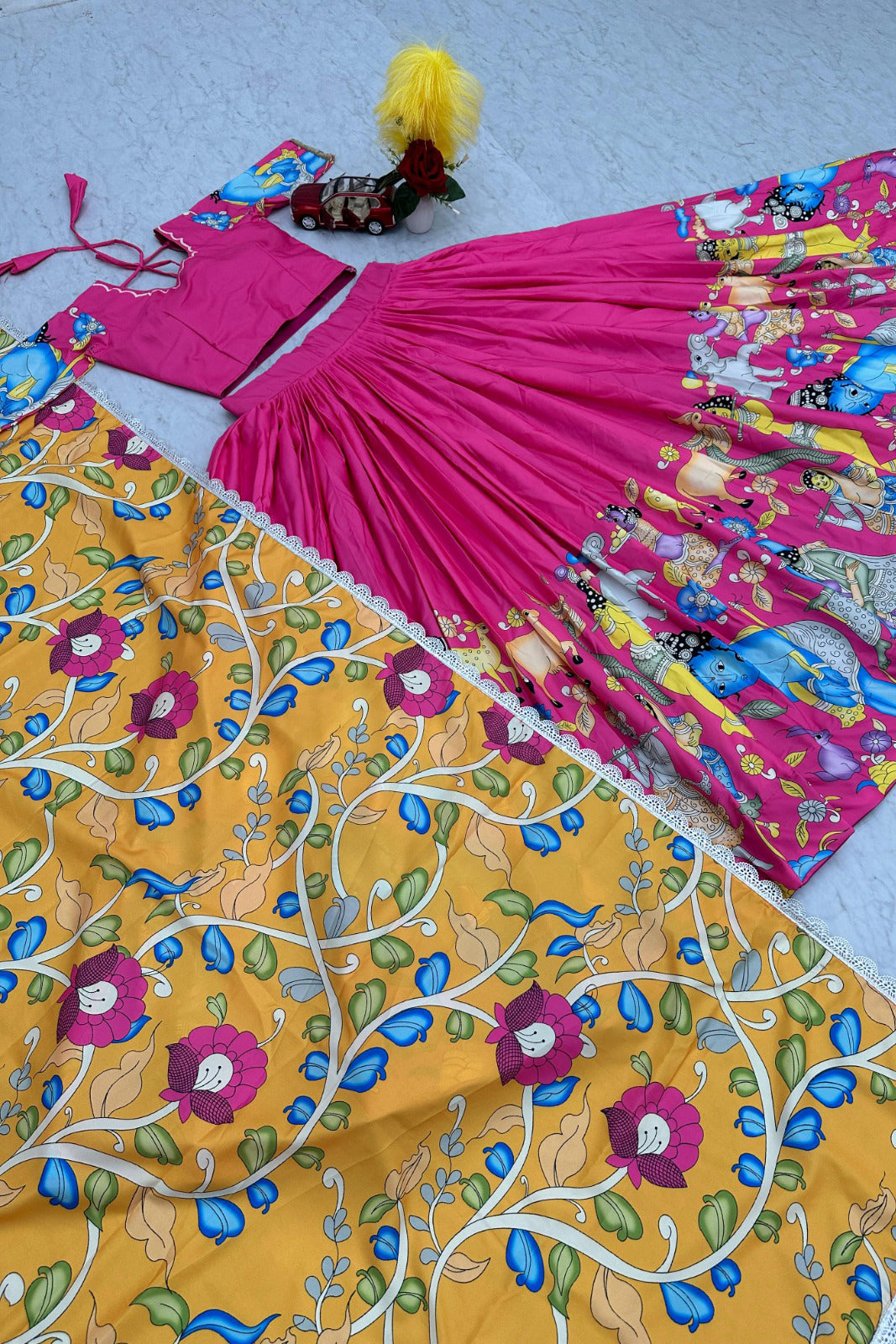 Sunset Bloom Kalamkari Print Lehenga Choli Set