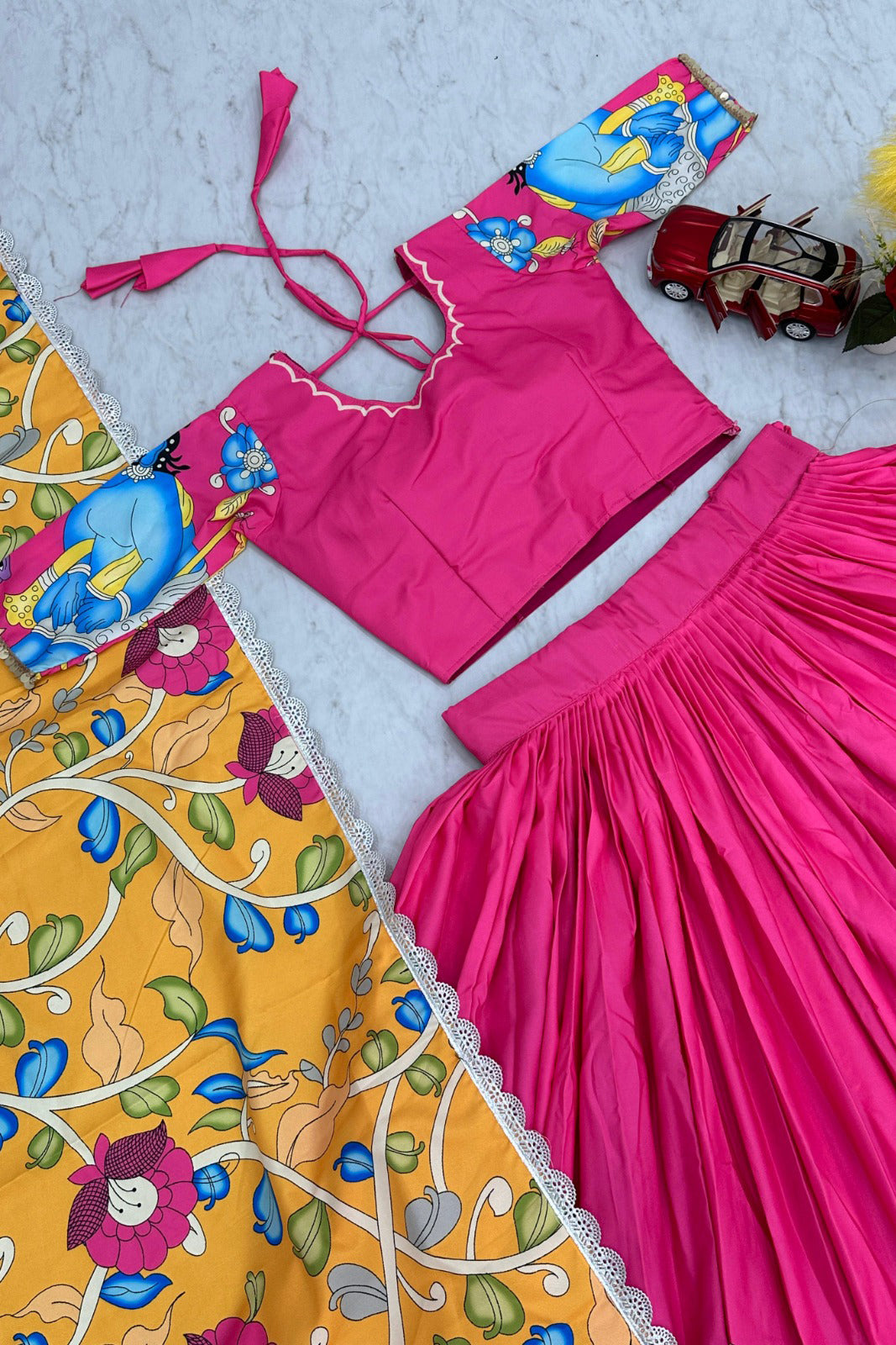 Sunset Bloom Kalamkari Print Lehenga Choli Set