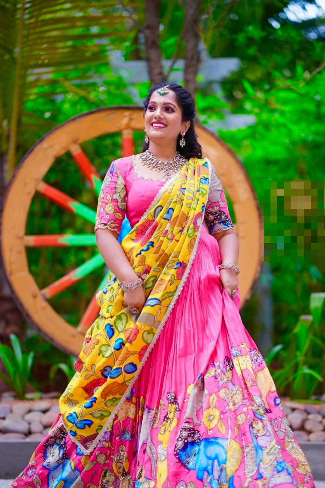 Sunset Bloom Kalamkari Print Lehenga Choli Set