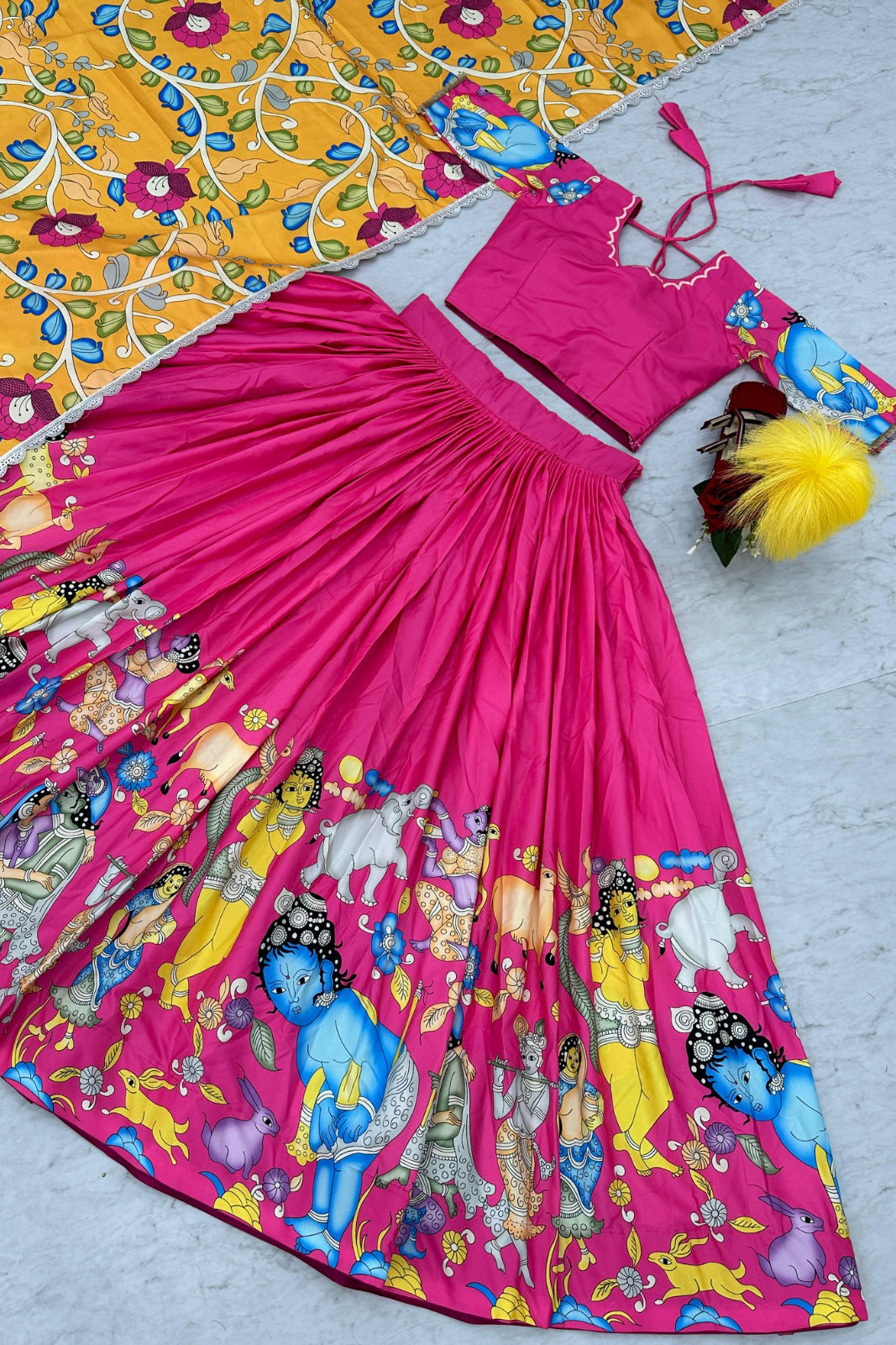 Sunset Bloom Kalamkari Print Lehenga Choli Set