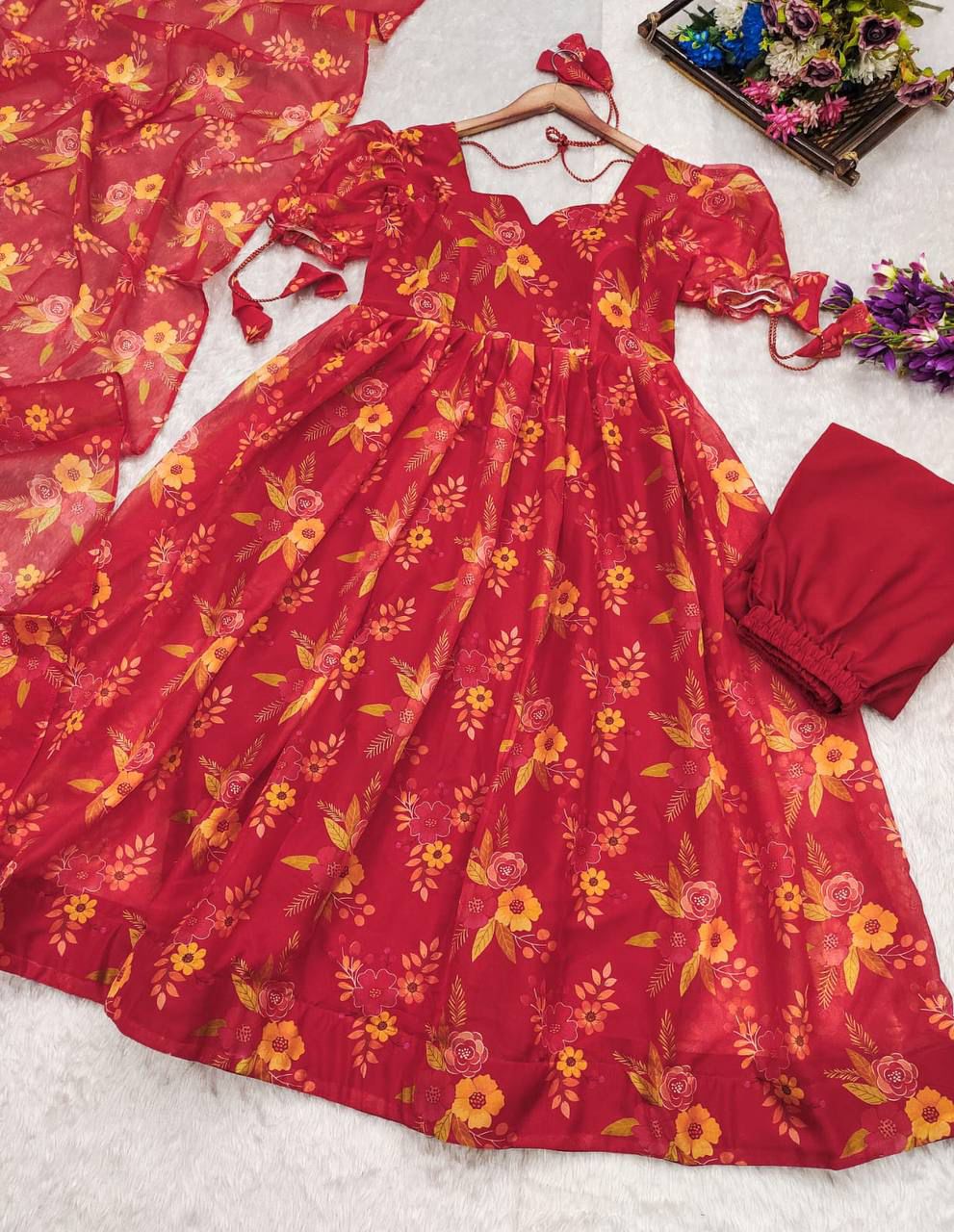 Radiant Grace Red Organza Suit Set