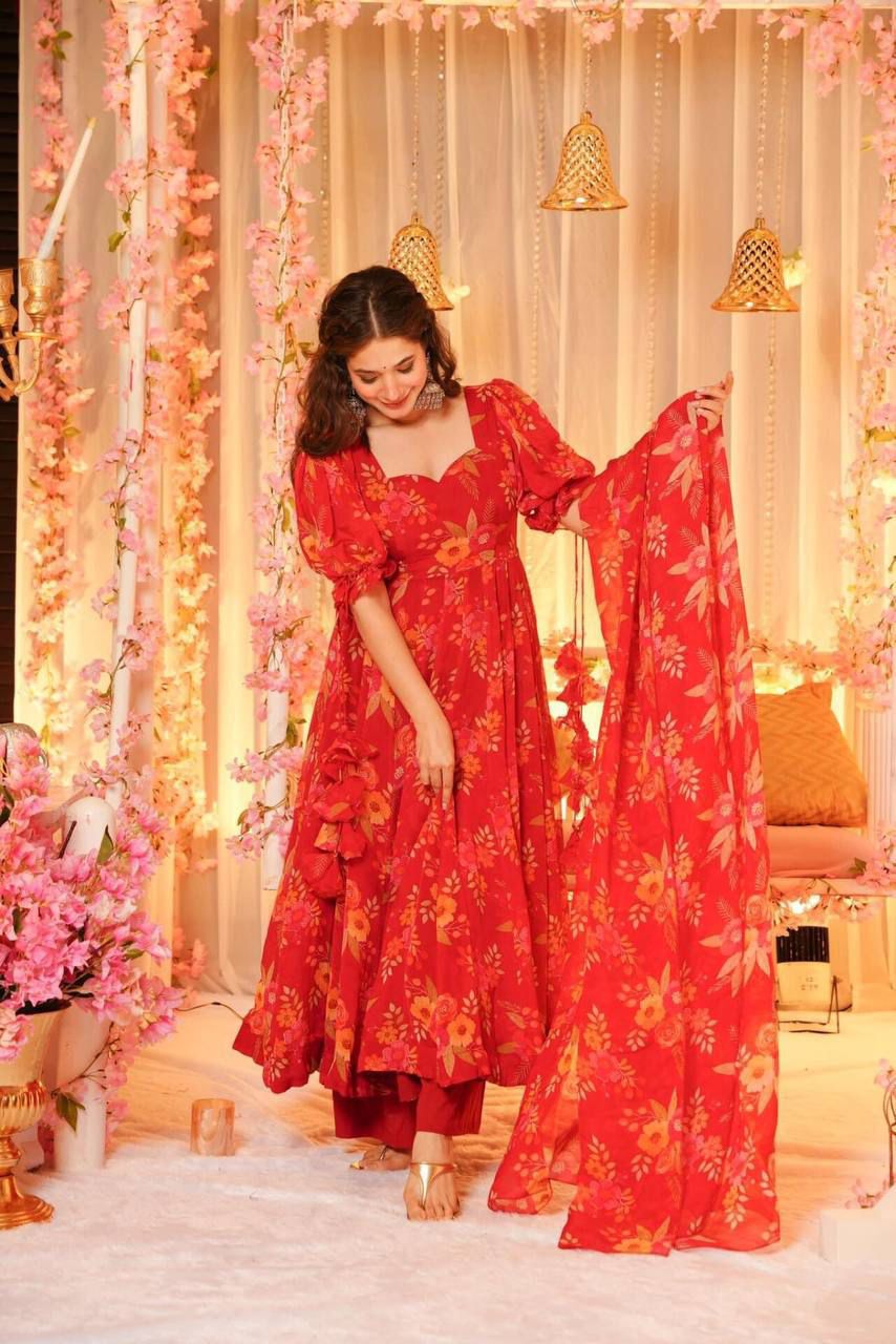 Radiant Grace Red Organza Suit Set