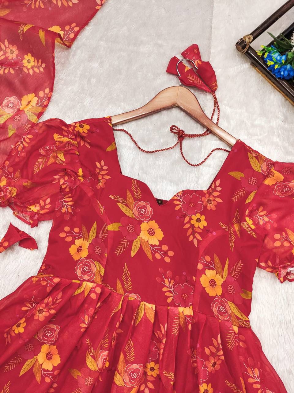 Radiant Grace Red Organza Suit Set