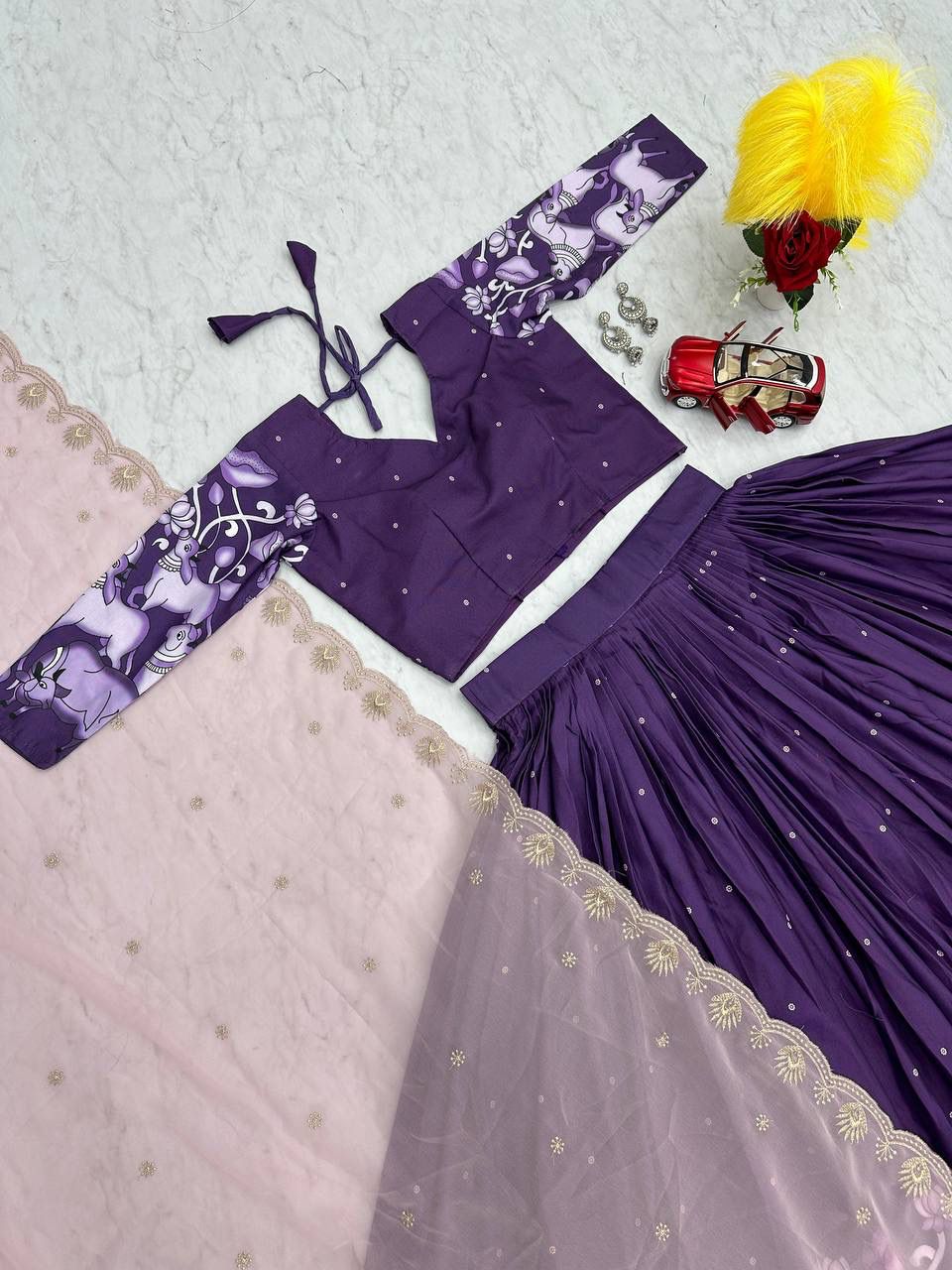 Mystic Blossom Kalamkari Purple Lehenga Choli