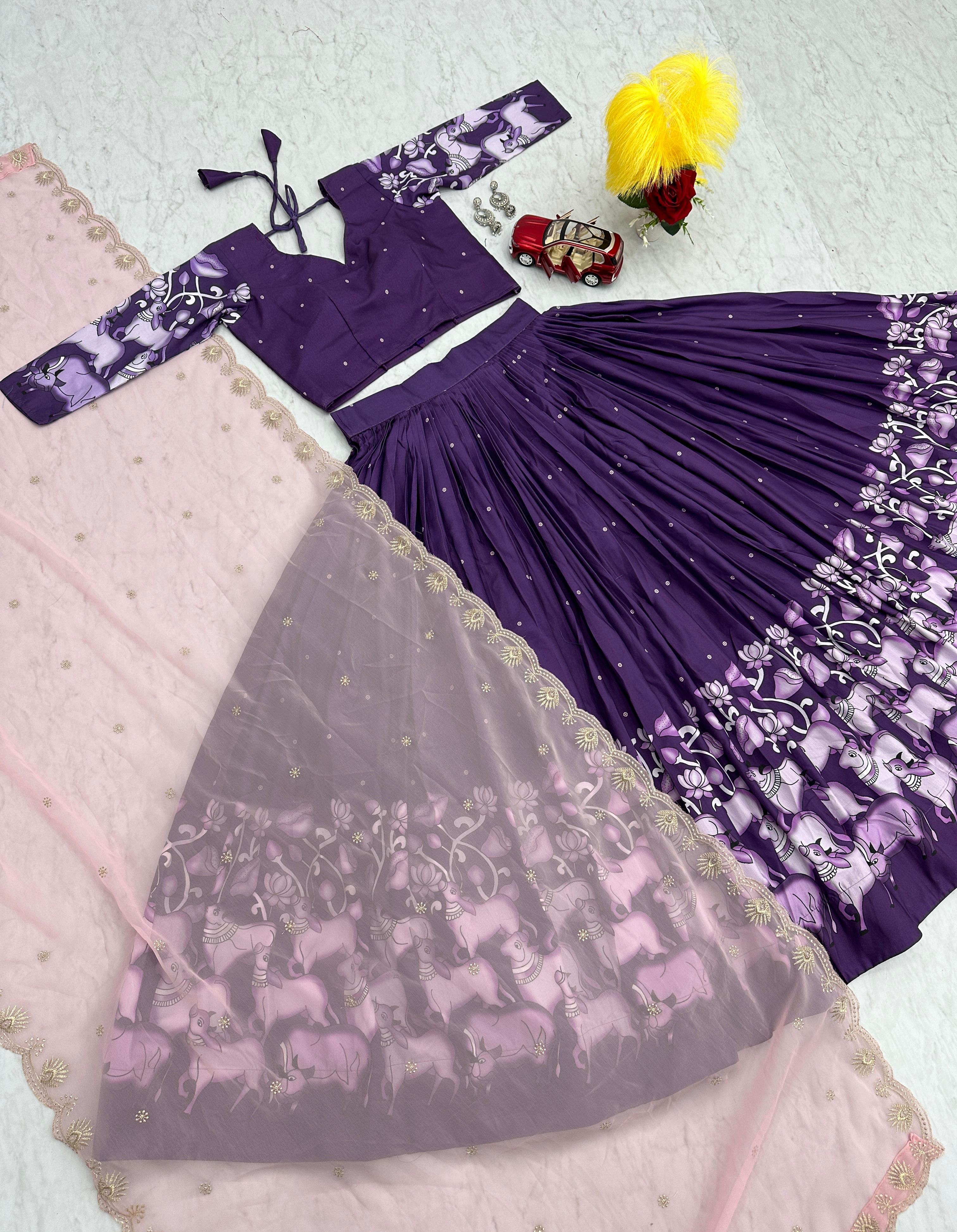 Mystic Blossom Kalamkari Purple Lehenga Choli
