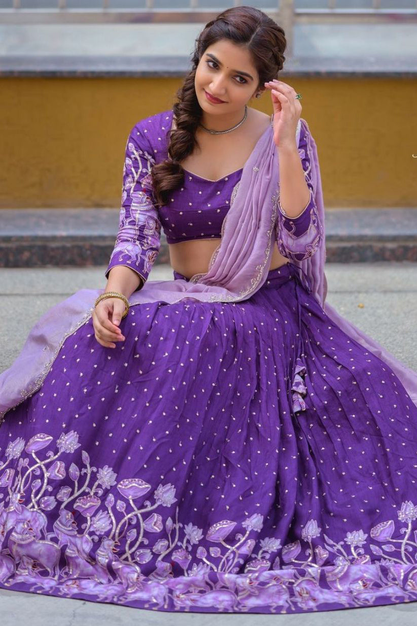 Mystic Blossom Kalamkari Purple Lehenga Choli
