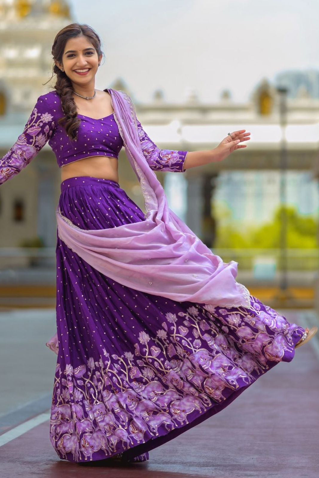 Mystic Blossom Kalamkari Purple Lehenga Choli