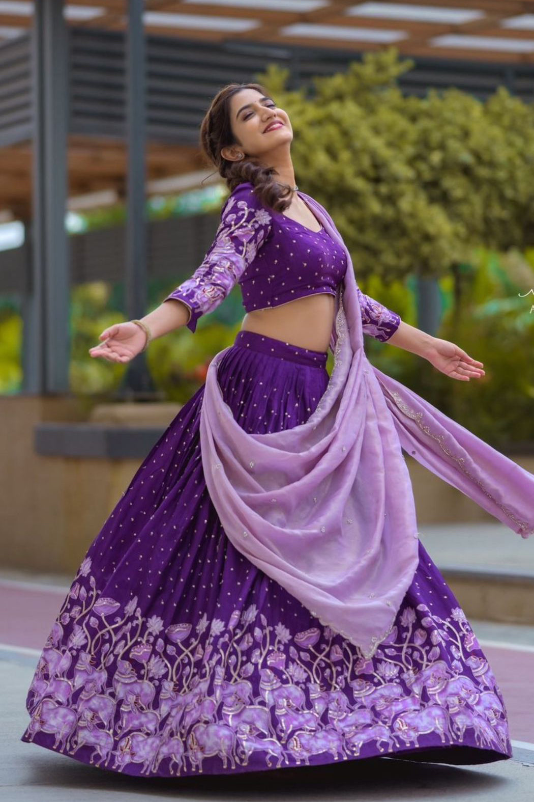 Mystic Blossom Kalamkari Purple Lehenga Choli