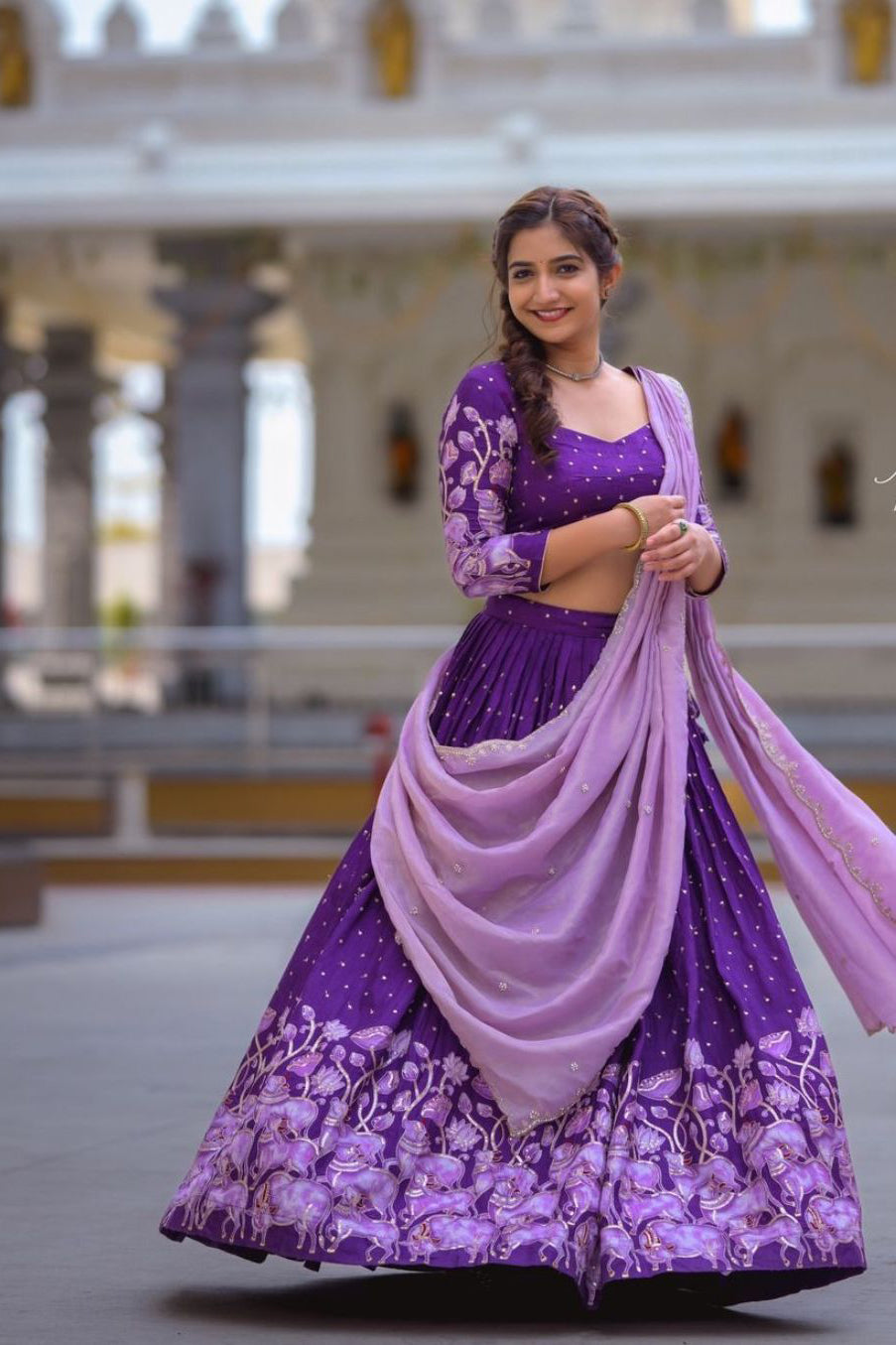 Mystic Blossom Kalamkari Purple Lehenga Choli