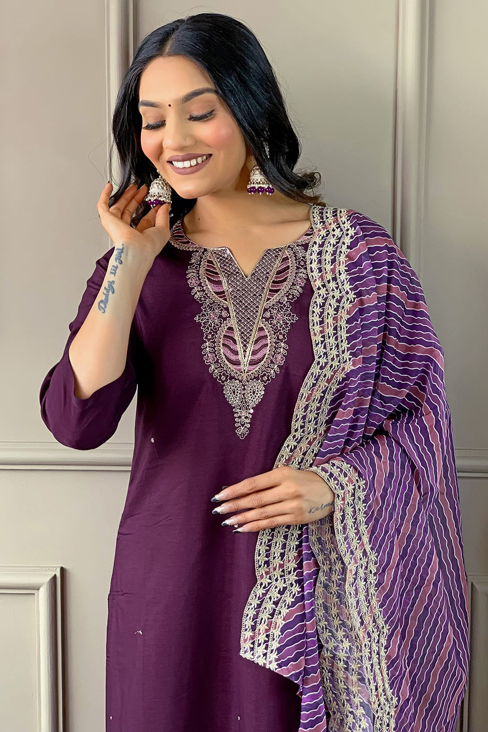 Viscose Silk Kurti Pant & Dupatta Set