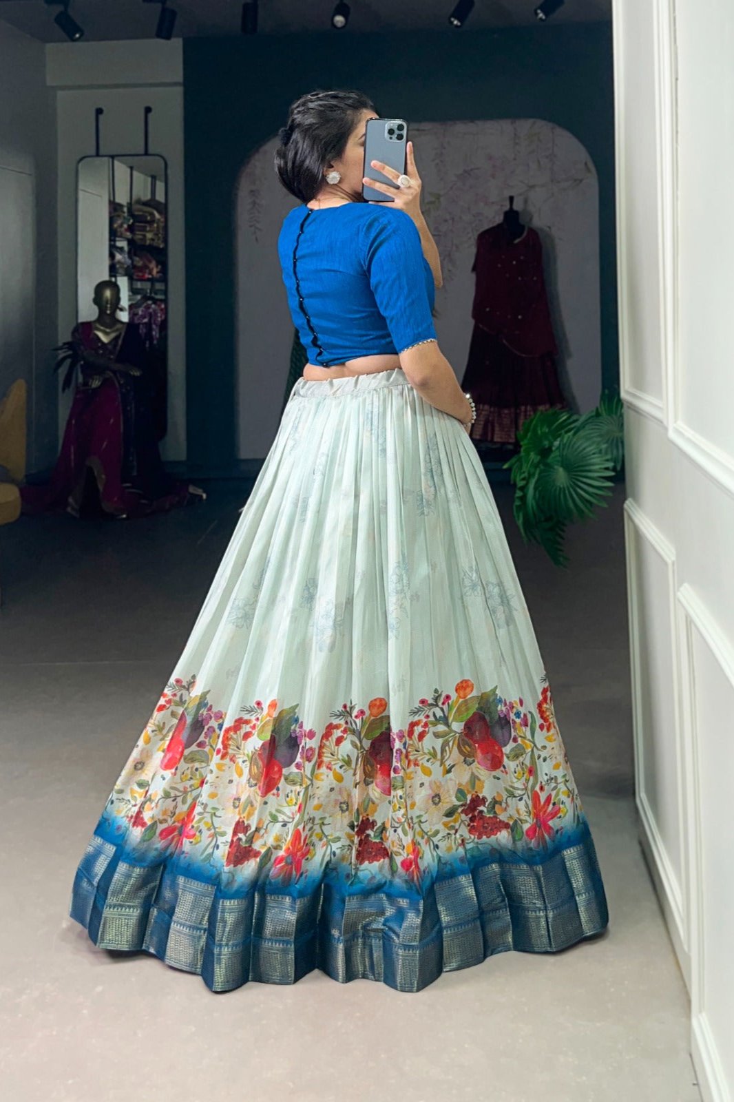 Neelkamal Light Blue Floral Cotton Silk Gown
