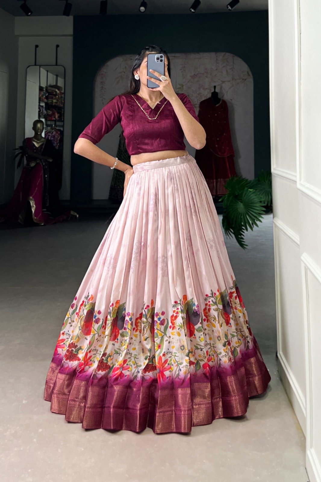Neelkamal Rose Gold Floral Cotton Silk Gown