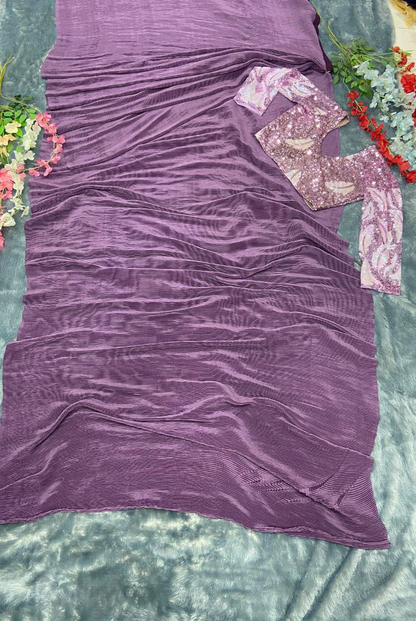 Premium Chinon Silk Saree with Embroidered Net Blouse