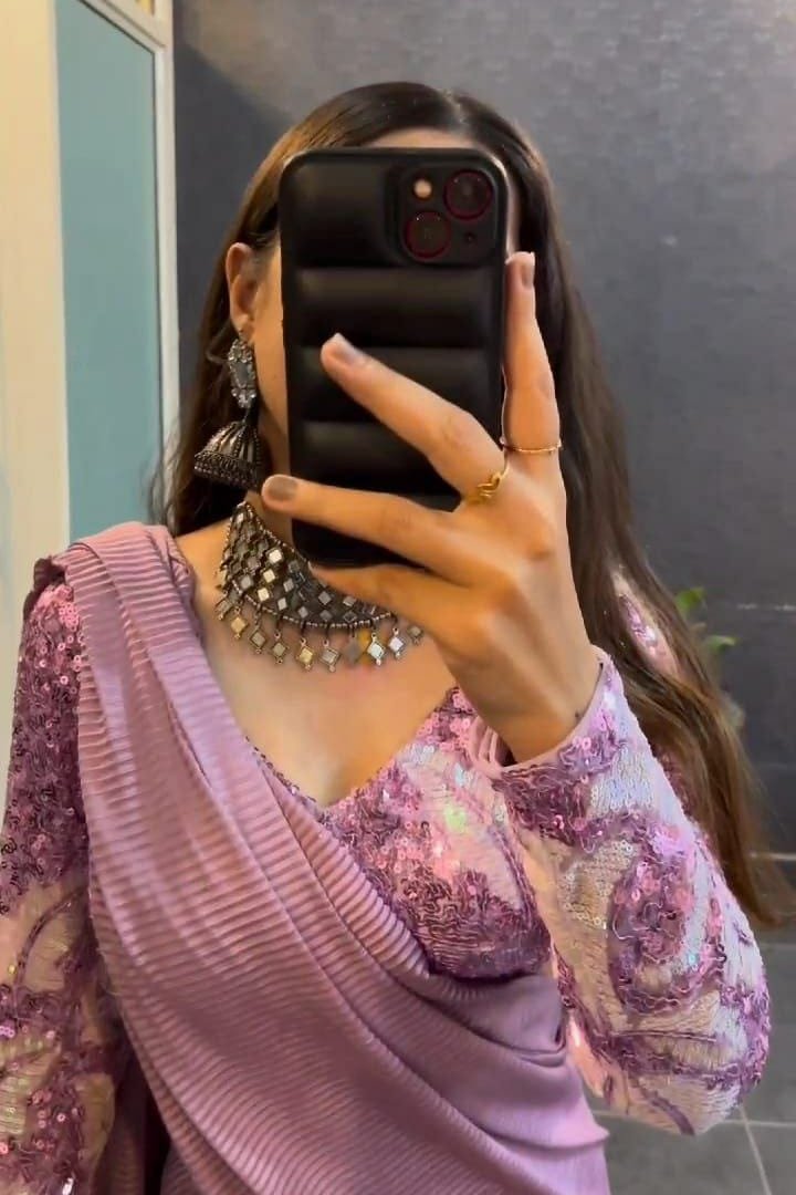 Premium Chinon Silk Saree with Embroidered Net Blouse