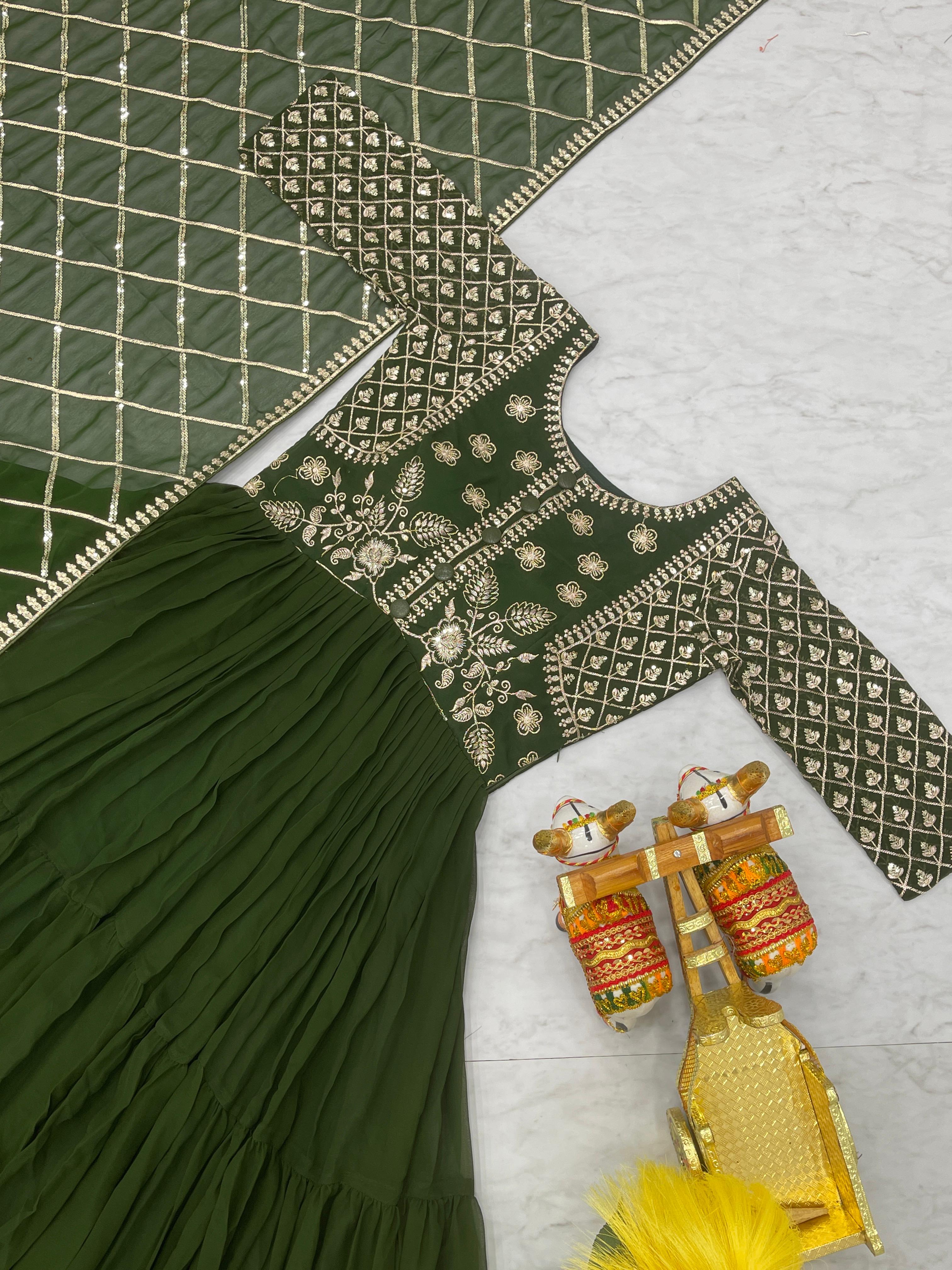 Green Festive Long Gown with Dupatta