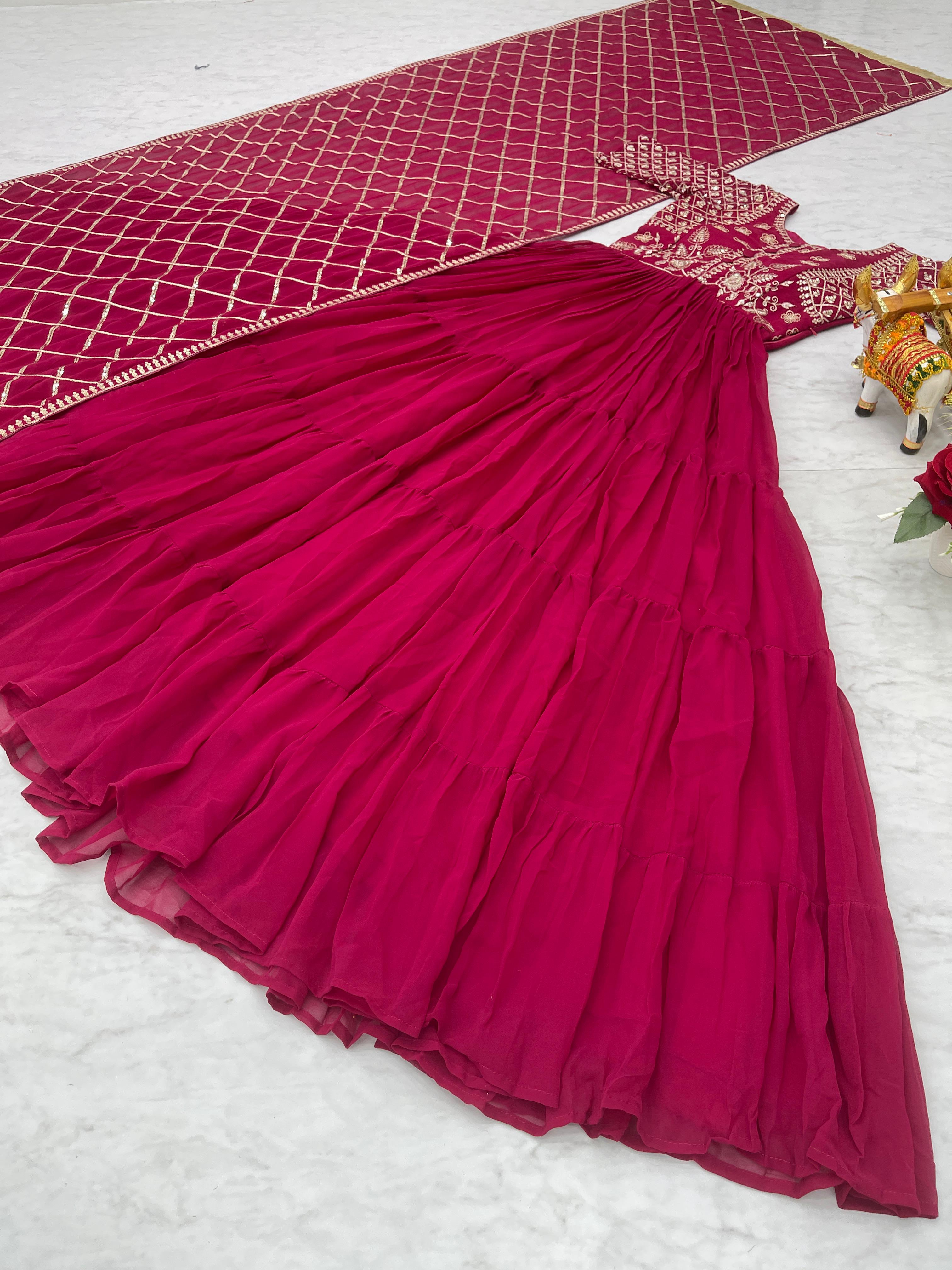 Pink Festive Long Gown with Dupatta