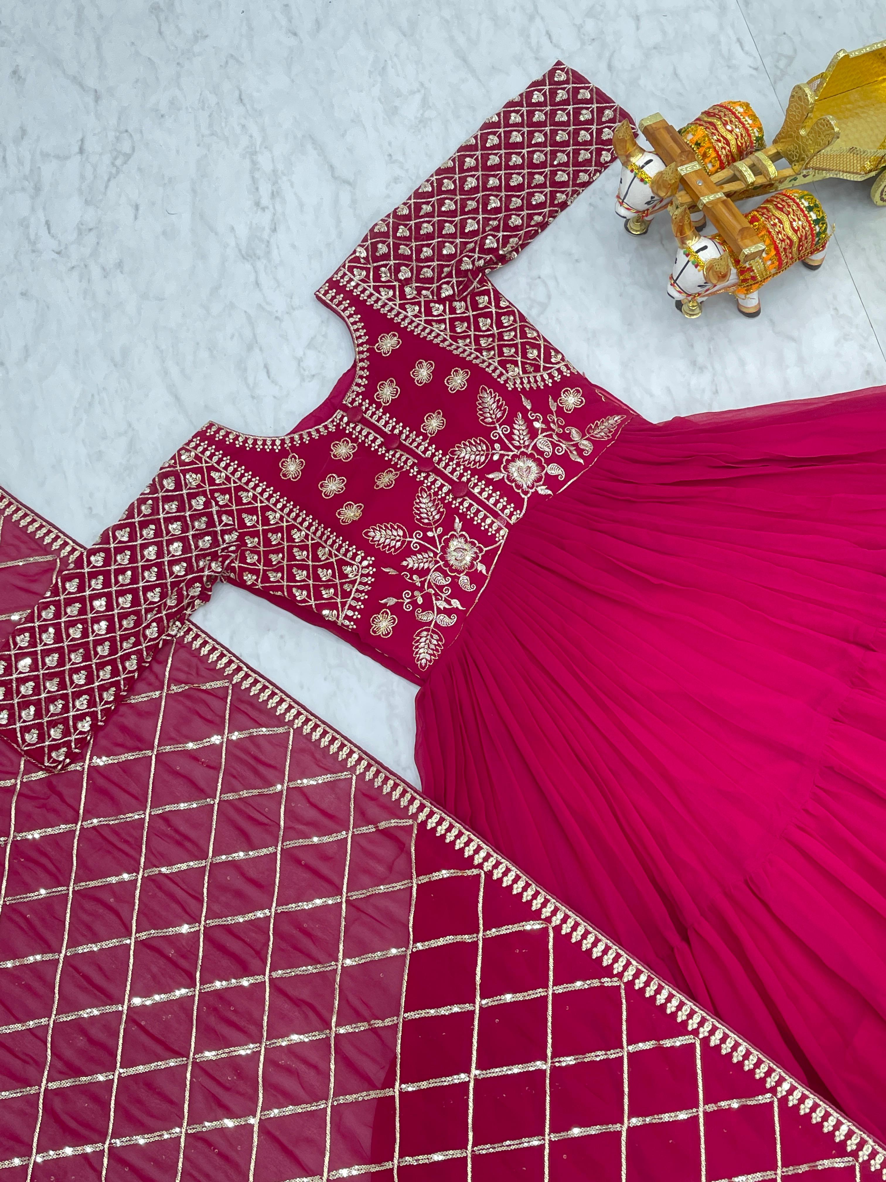 Pink Festive Long Gown with Dupatta