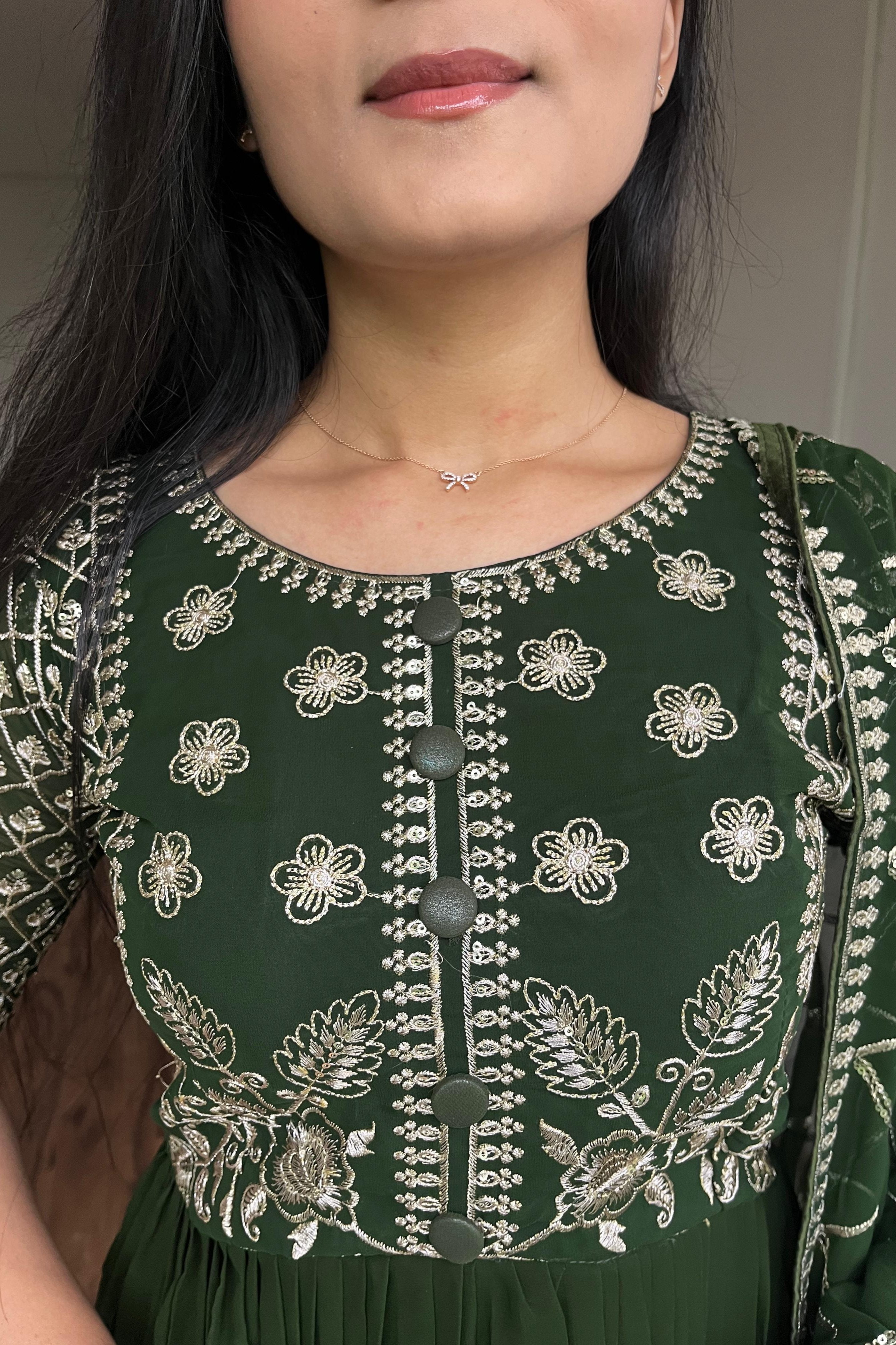 Green Festive Long Gown with Dupatta