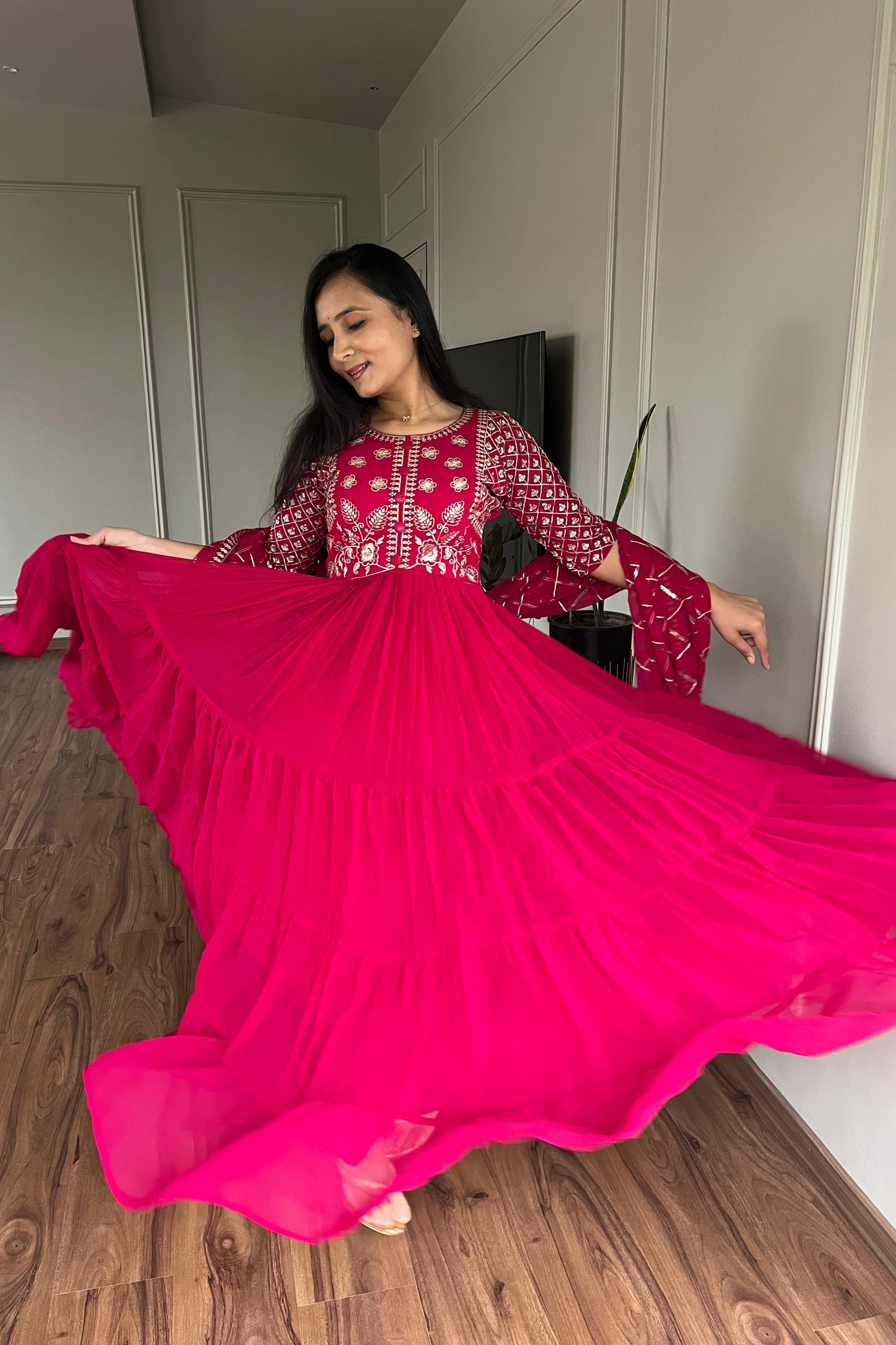 Pink Festive Long Gown with Dupatta