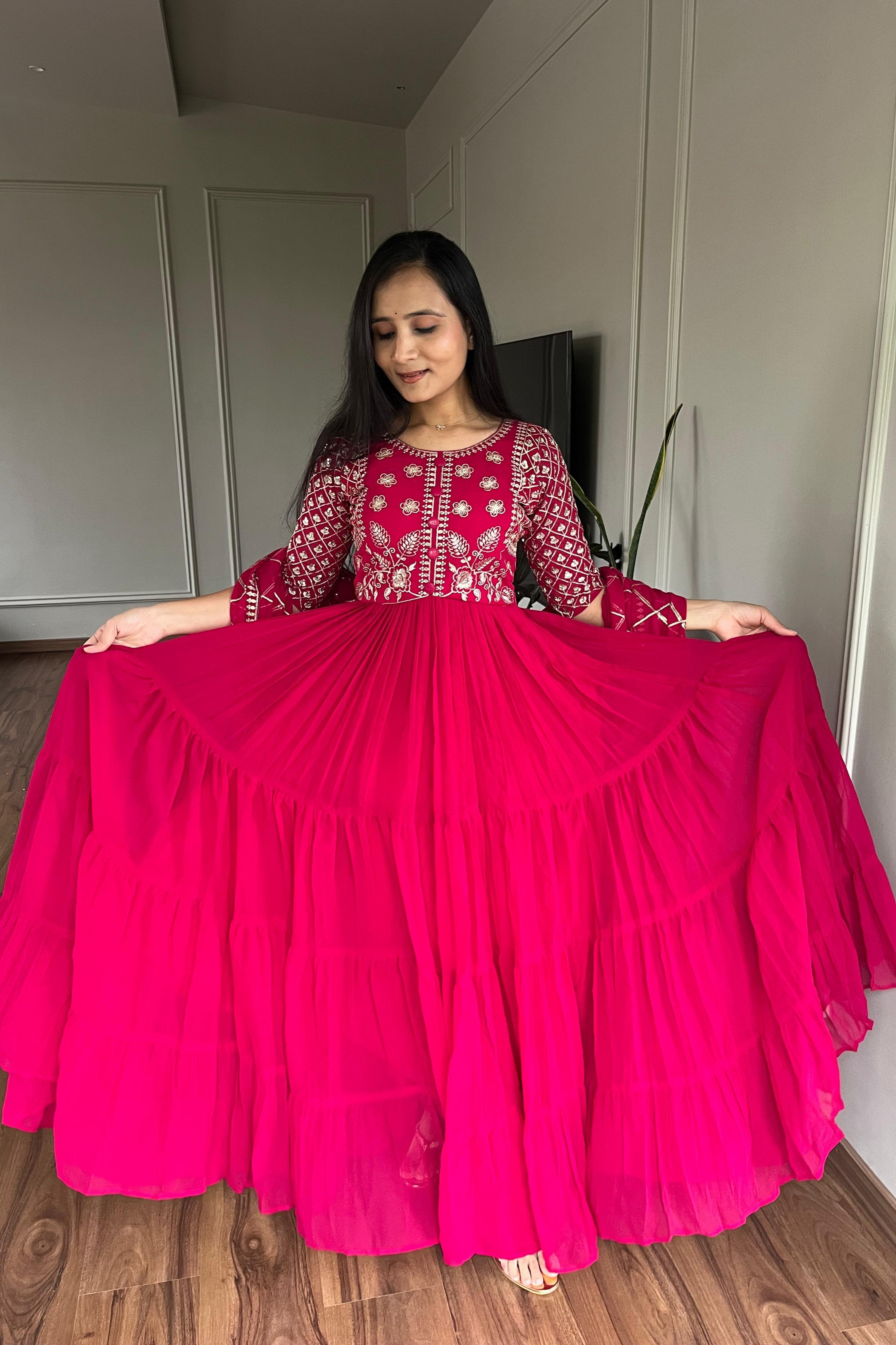 Pink Festive Long Gown with Dupatta