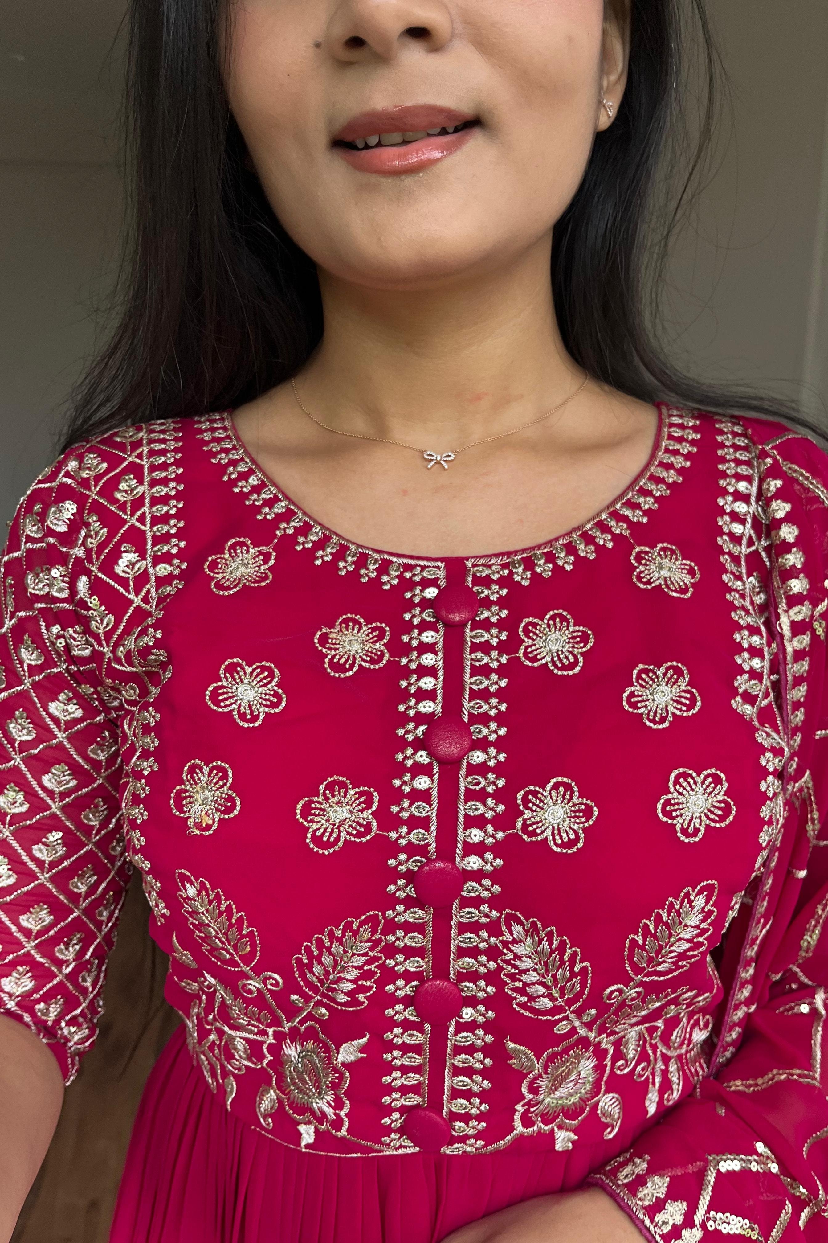 Pink Festive Long Gown with Dupatta