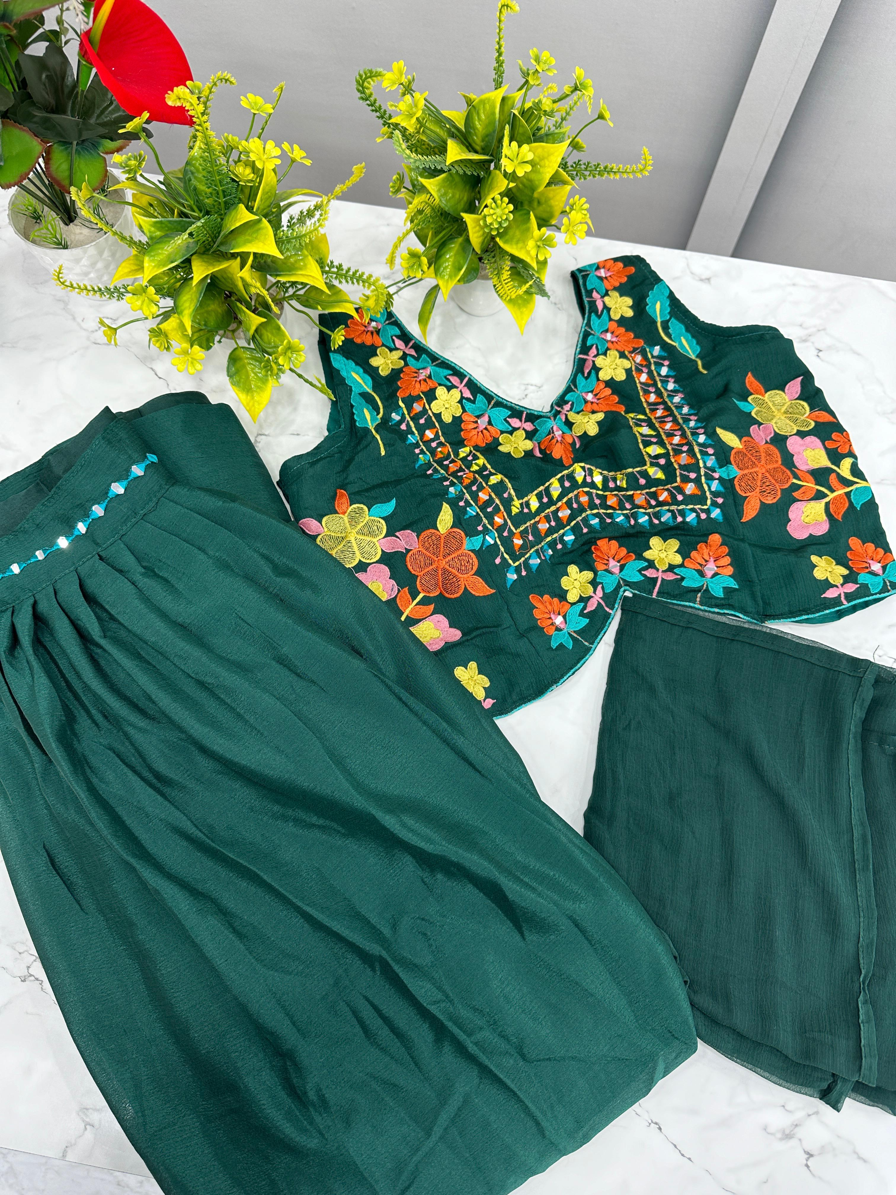 Green Embroidered Festival Lehenga Choli