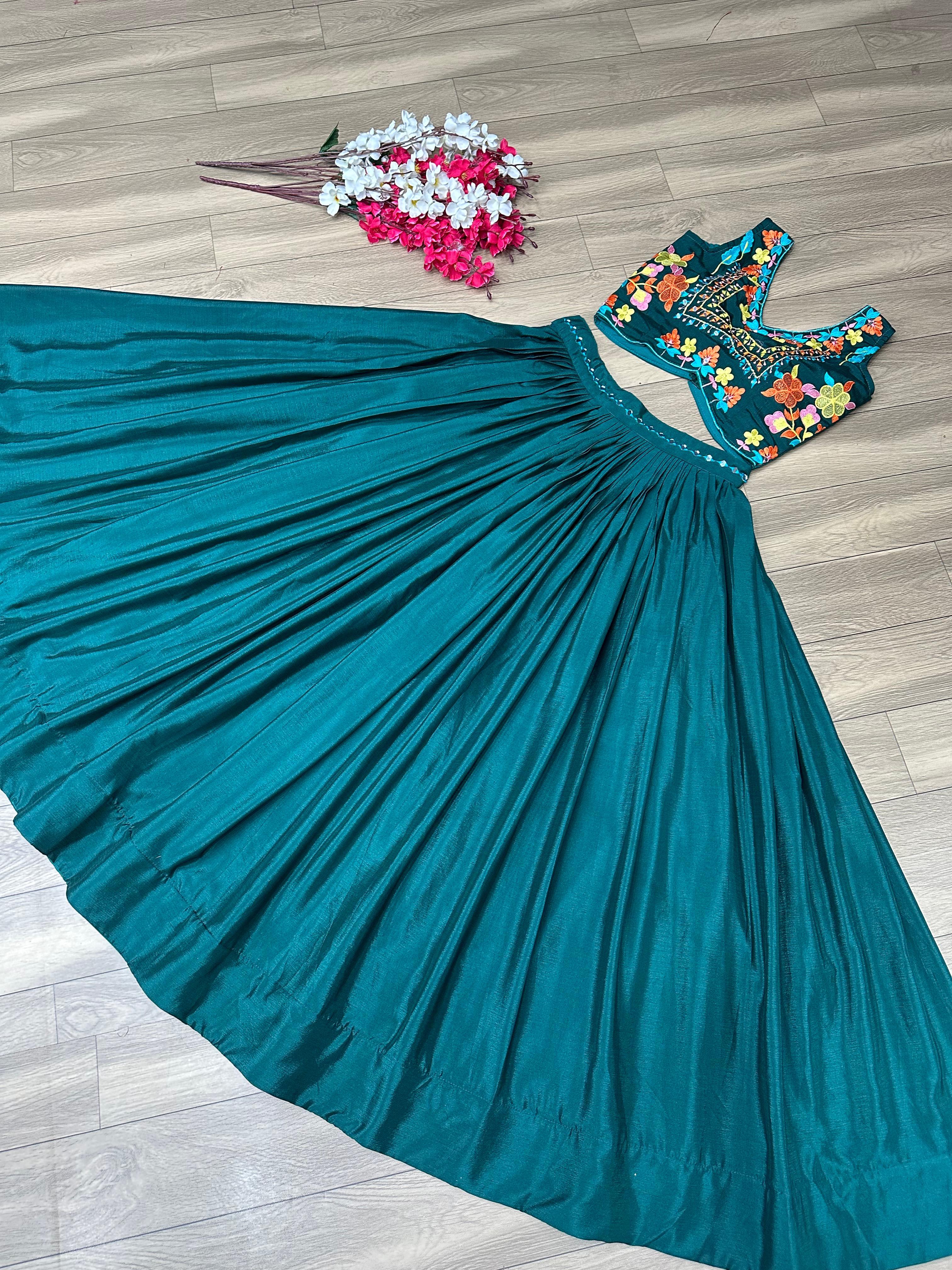 Green Embroidered Festival Lehenga Choli