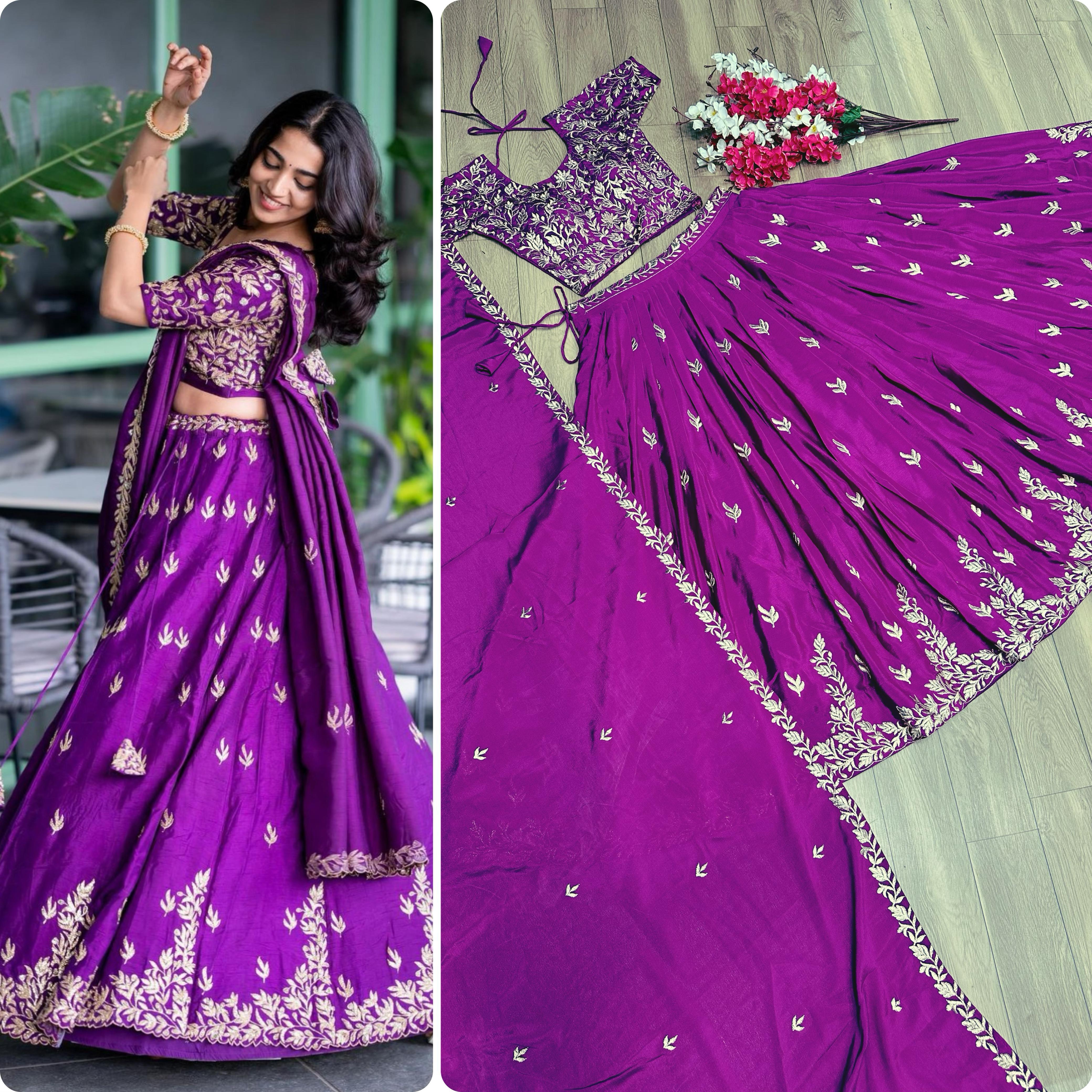 Purple Embroidered Festival Lehenga Choli