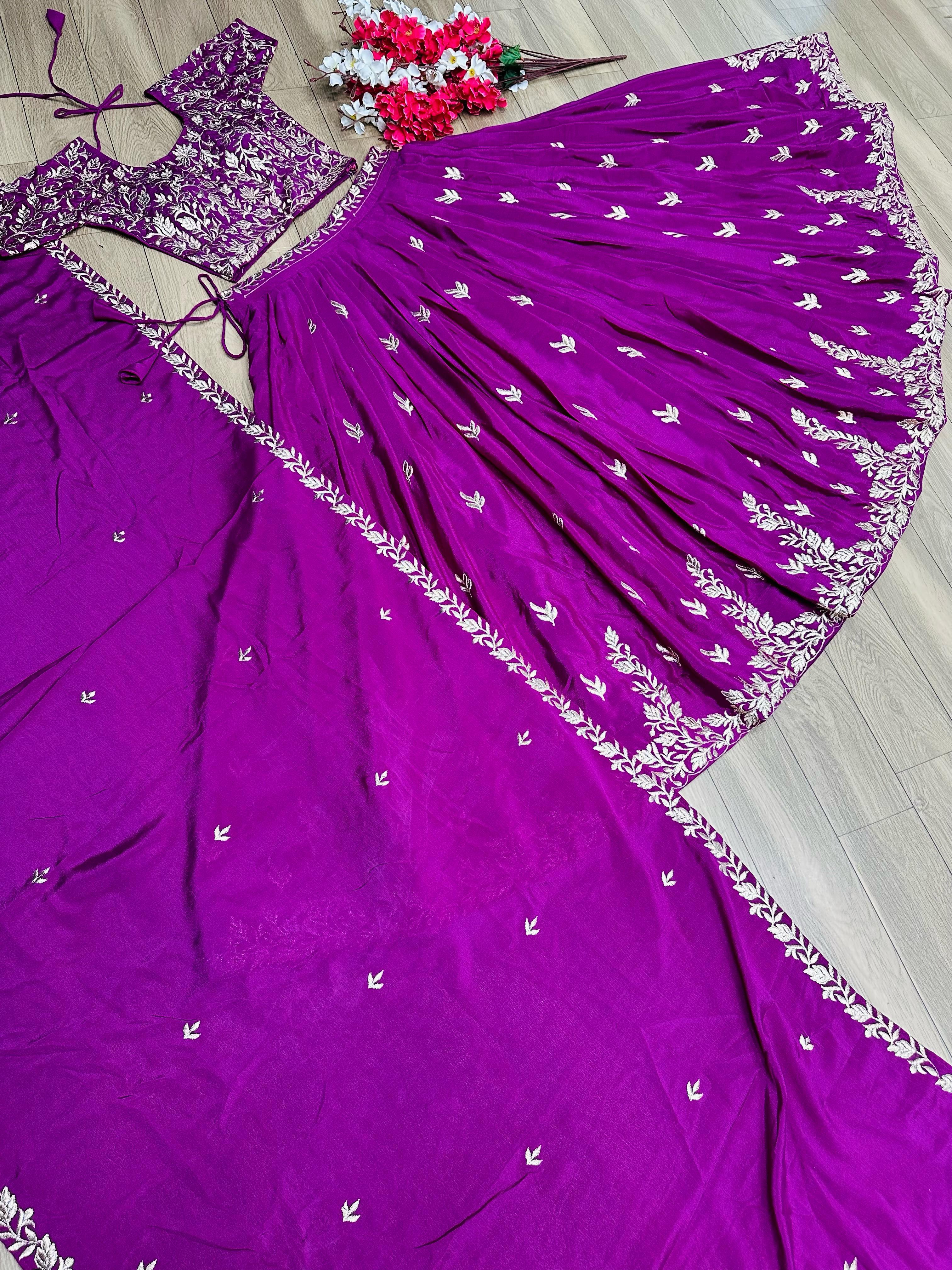 Purple Embroidered Festival Lehenga Choli