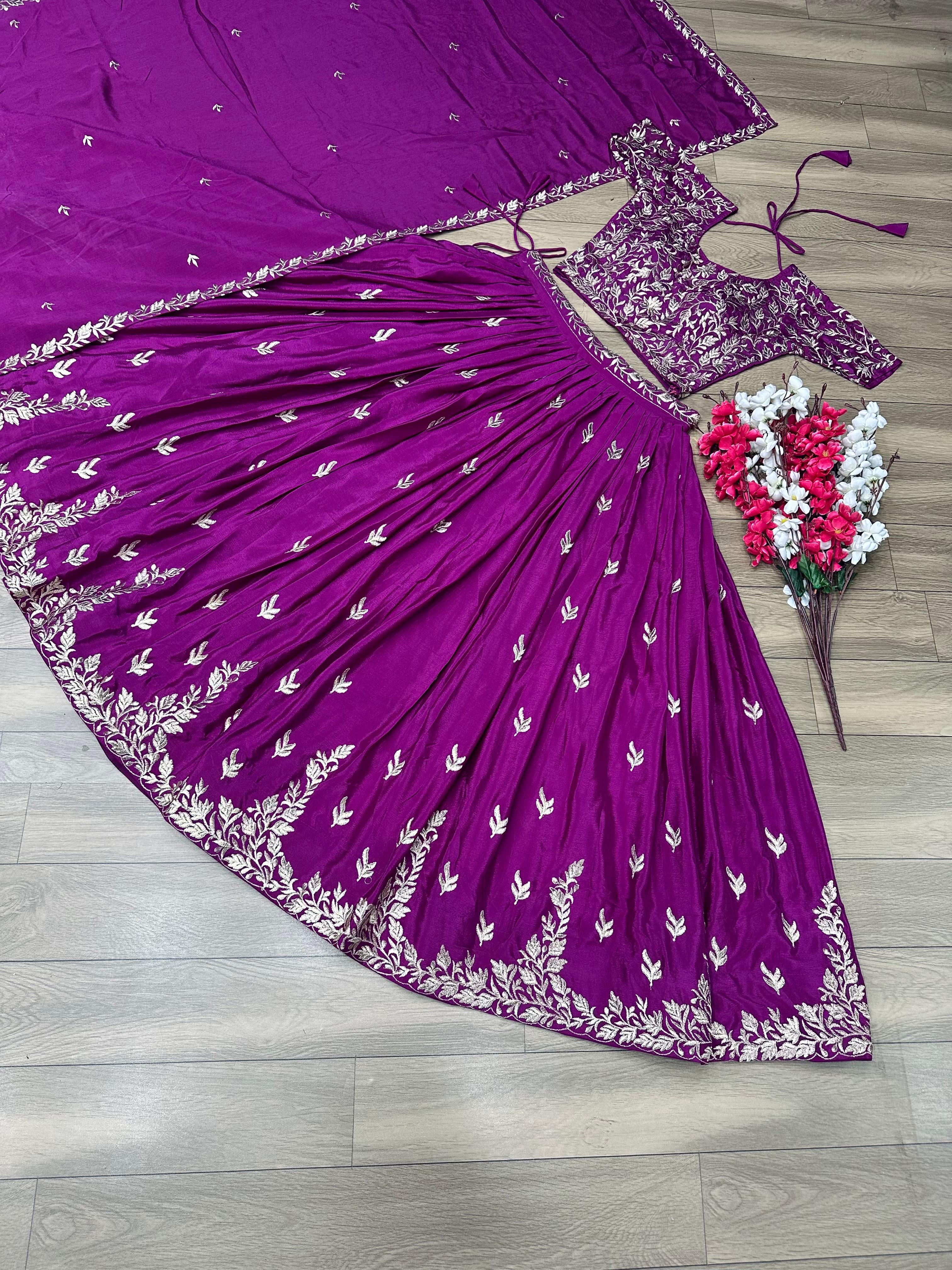 Purple Embroidered Festival Lehenga Choli
