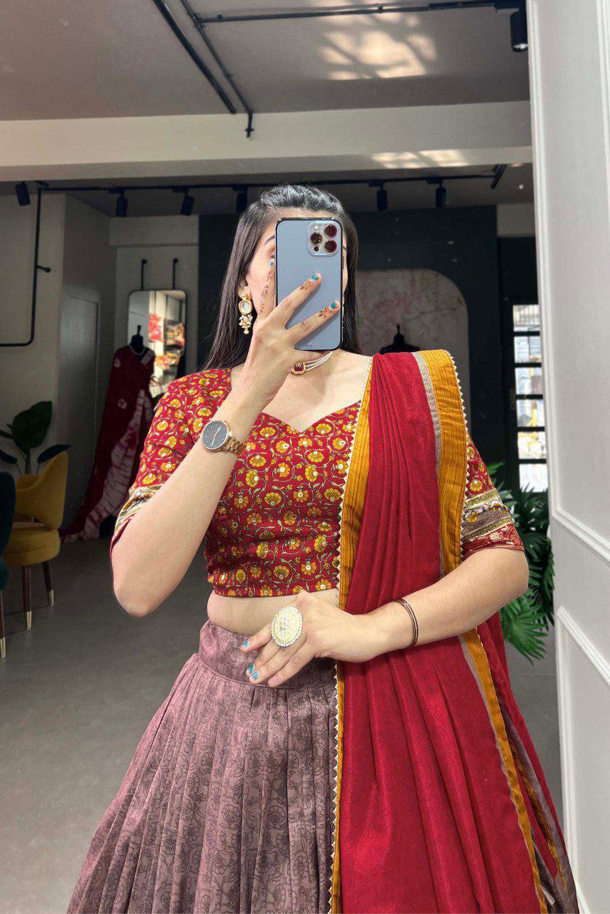 Kashmira Rose Gold Tussar Silk Lehenga Choli Set