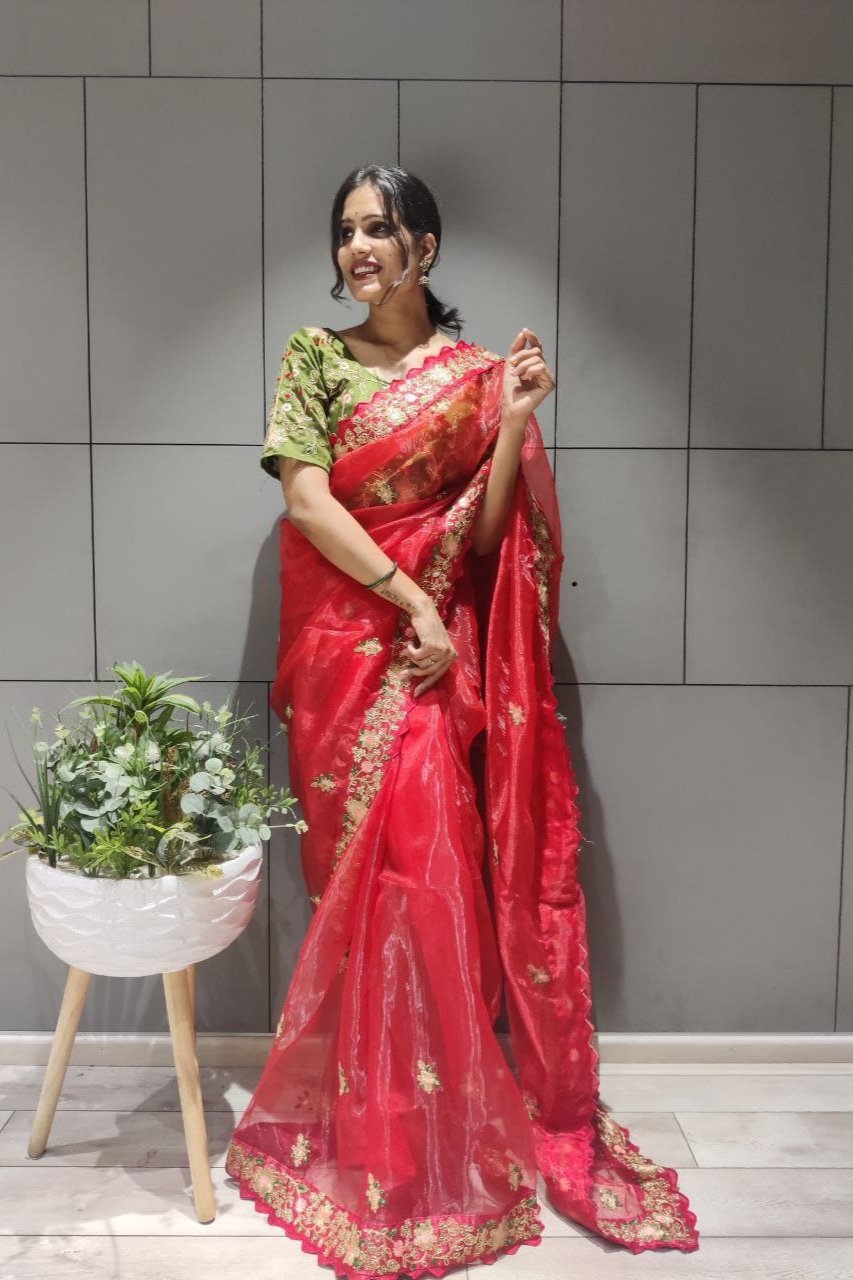 Premium Organza & Diamond Silk Saree