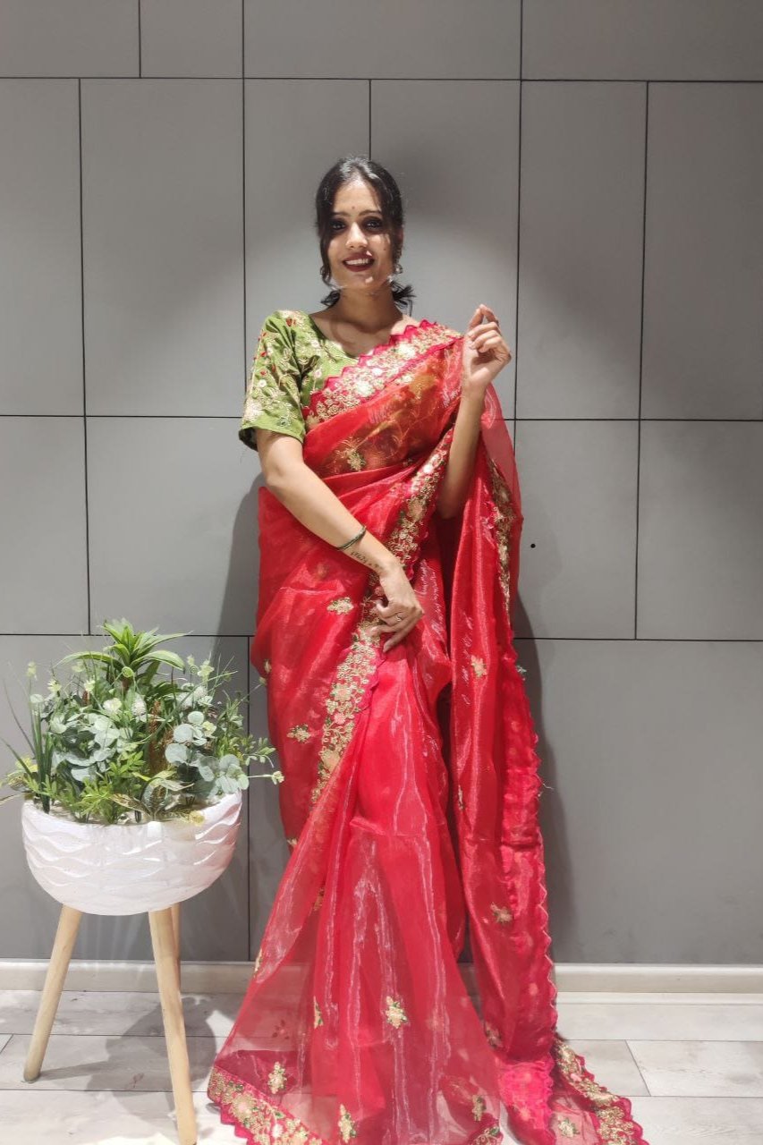 Premium Organza & Diamond Silk Saree