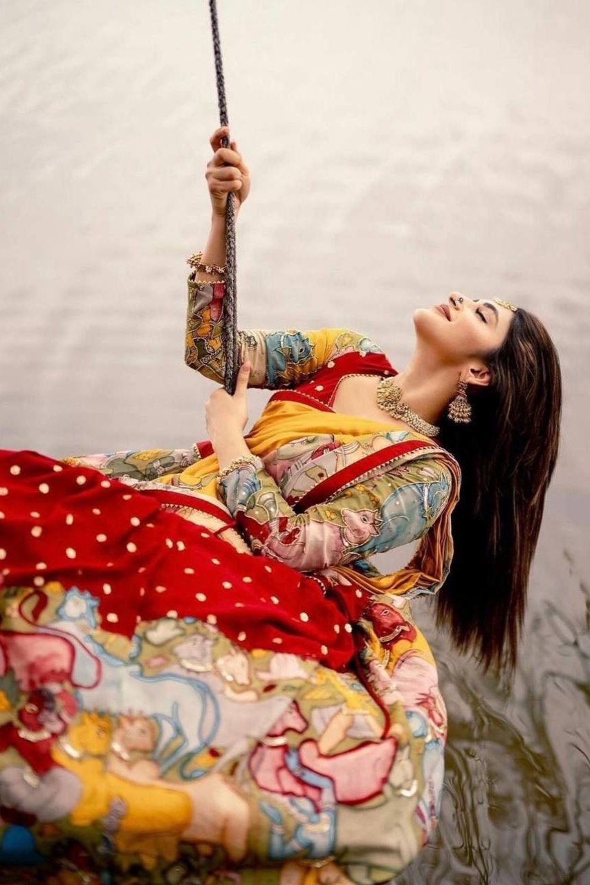 Rangmaya Red Kalamkari Print Embroidered Lehenga Choli
