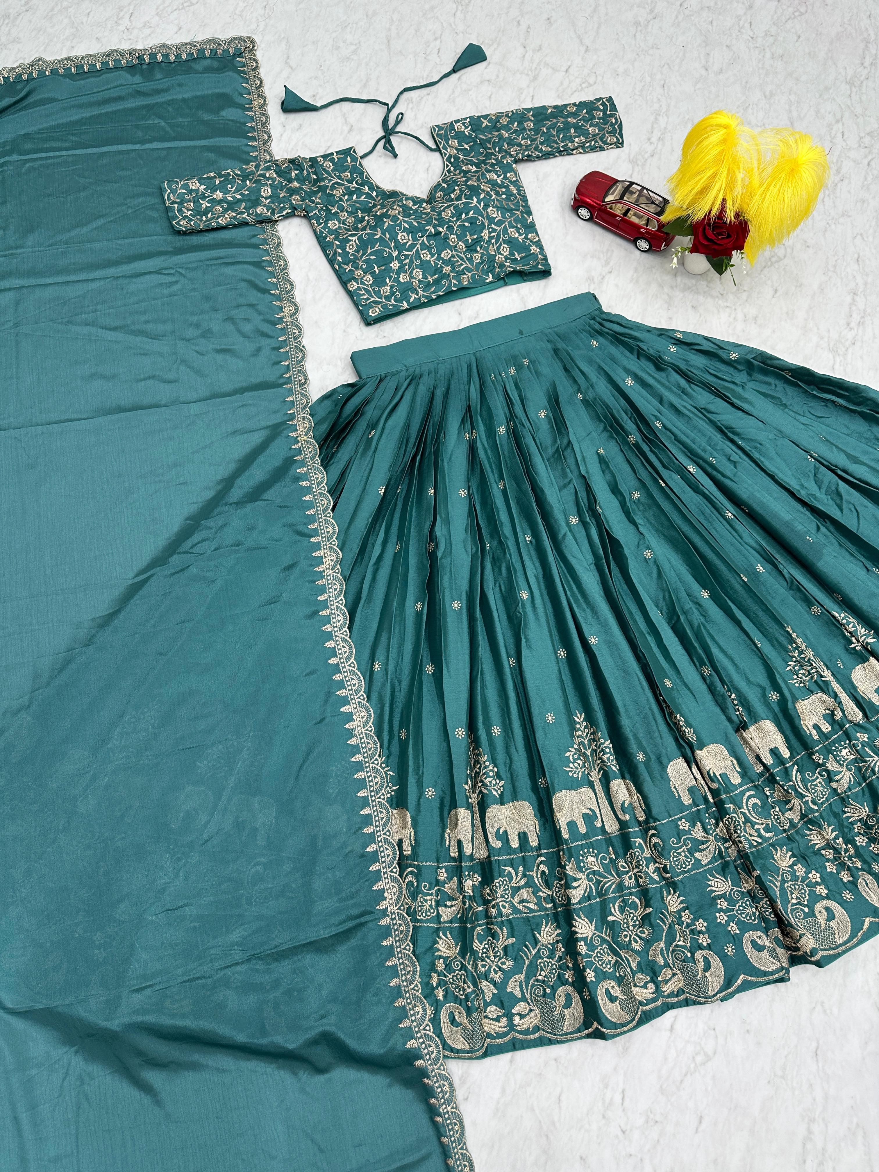 Chinon Silk Thread Embroidered Lehenga Choli