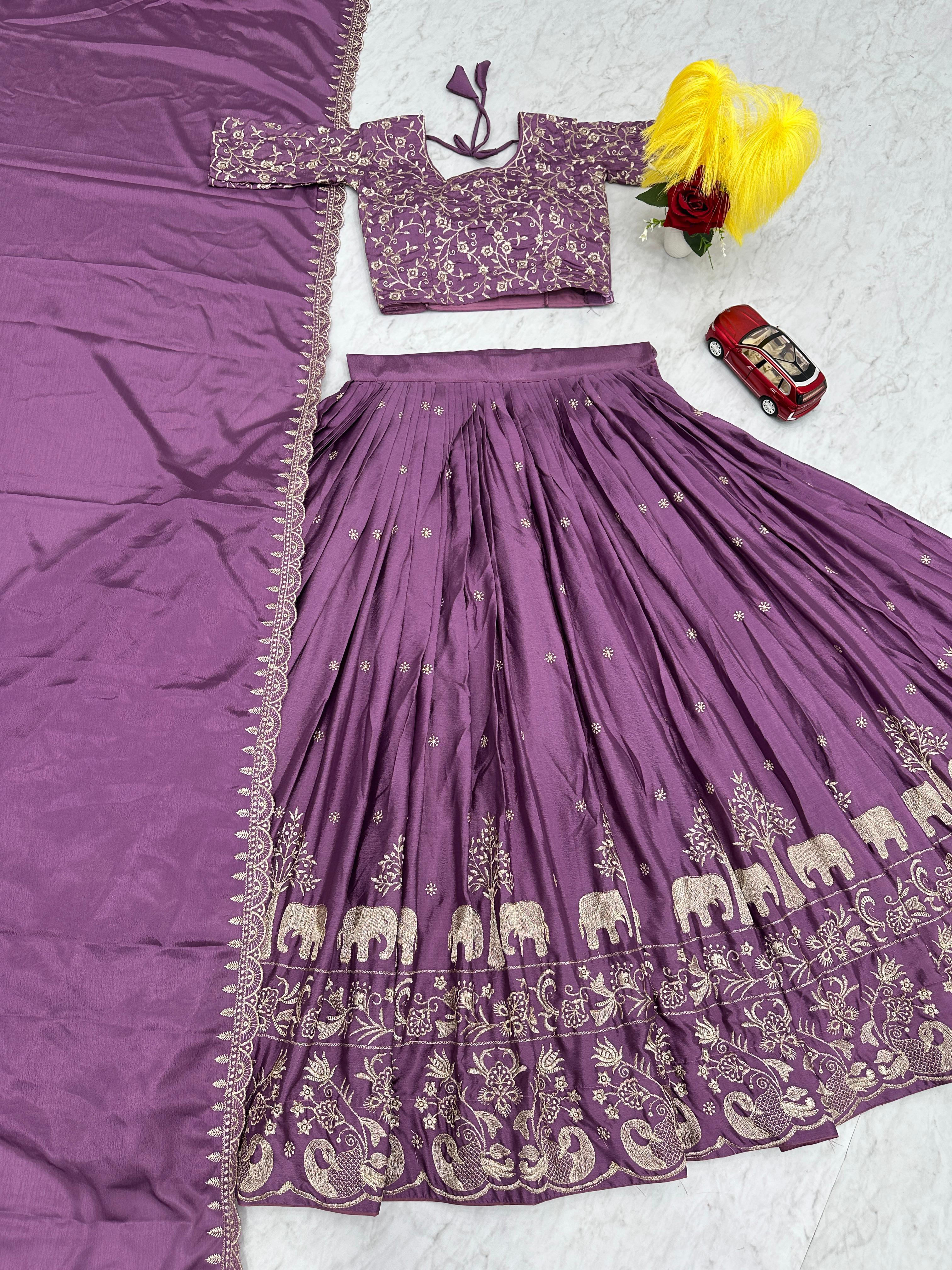 Chinon Silk Thread Embroidered Lehenga Choli